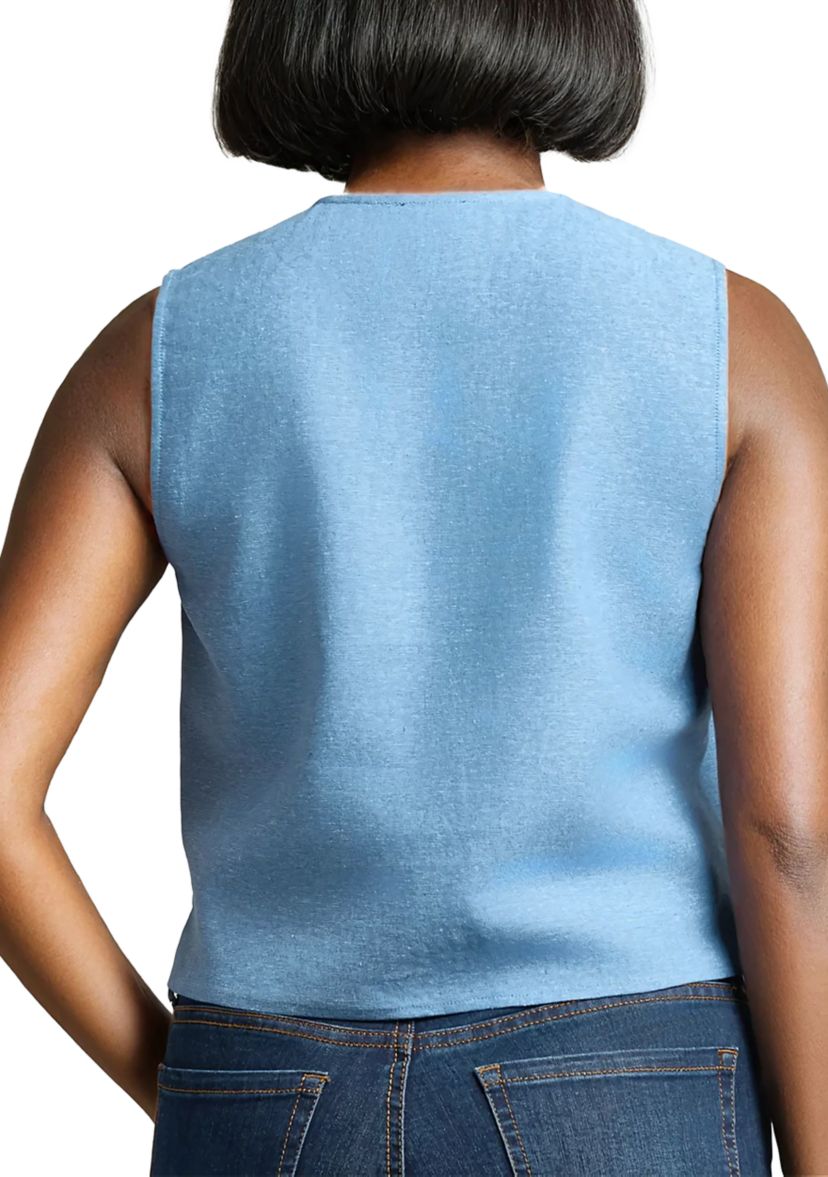 Womens Sleeveless Button Front Blouse