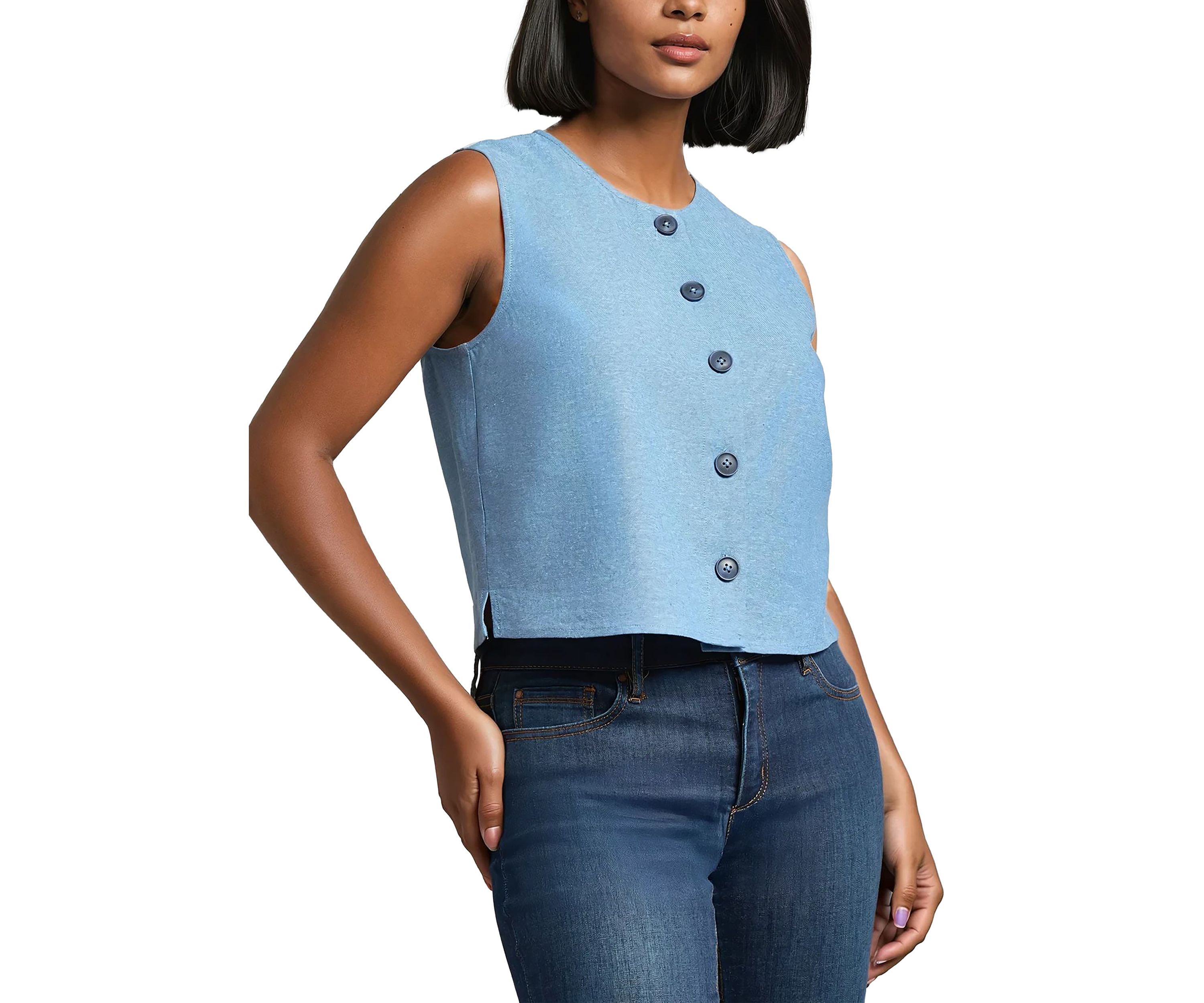 Womens Sleeveless Button Front Blouse