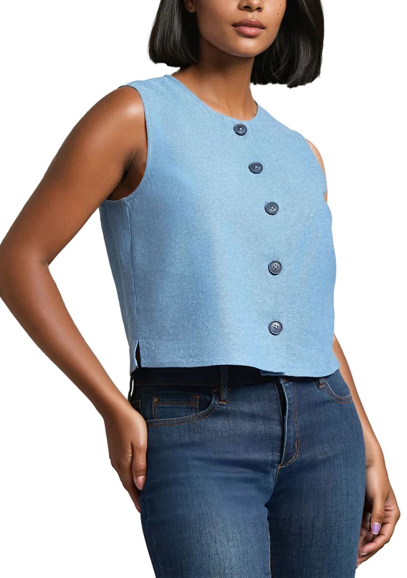Womens Sleeveless Button Front Blouse