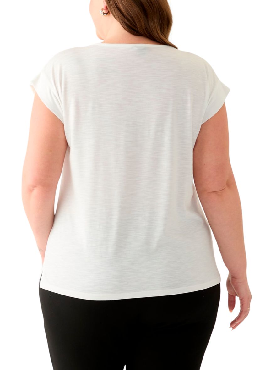 Plus Size Drapey Slub Dolman Top with Lace at Neck 