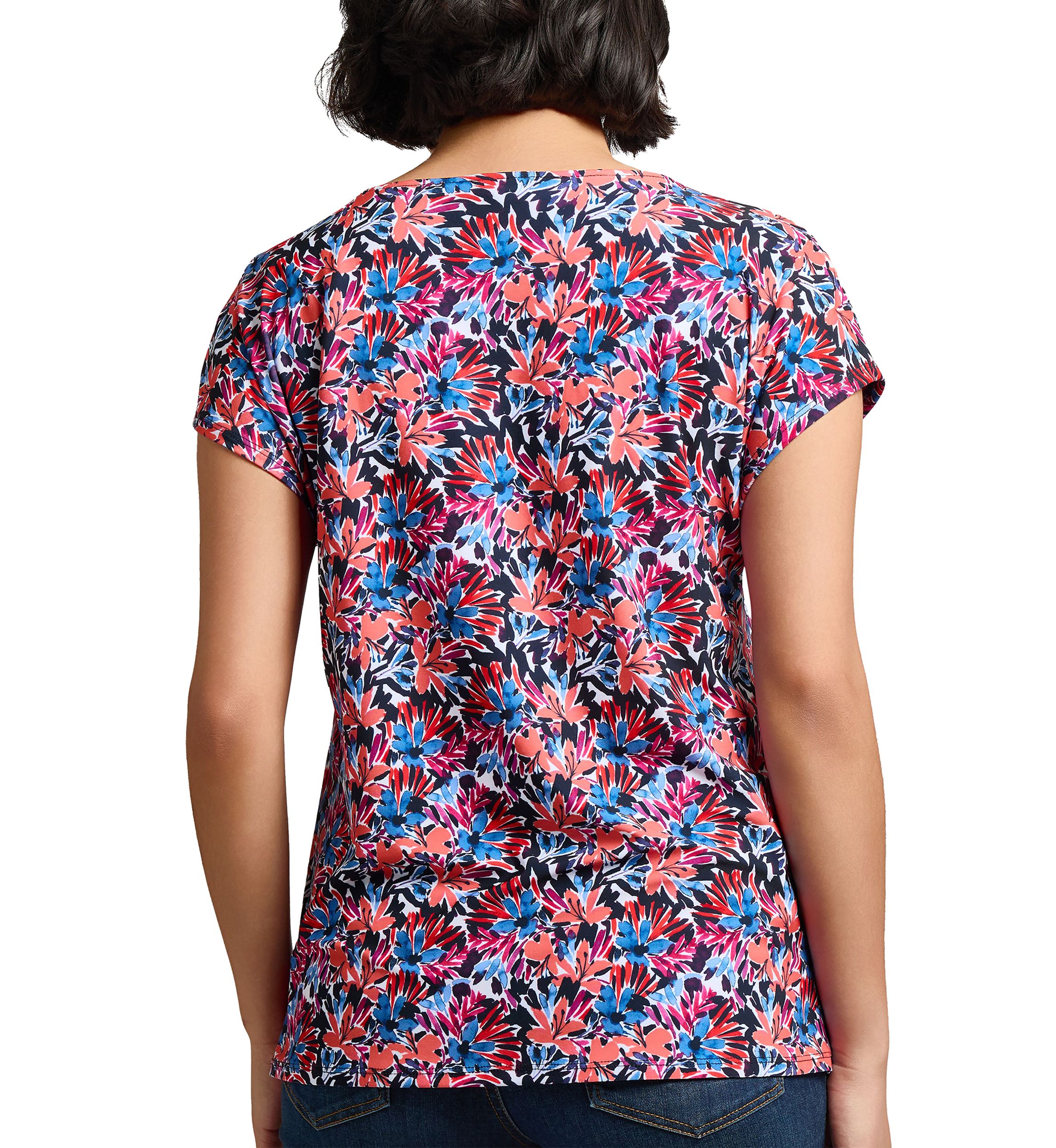 Womens Printed Extended Shoulder Double Trim Top