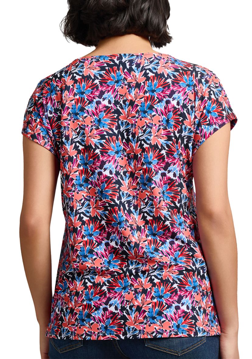 Womens Printed Extended Shoulder Double Trim Top