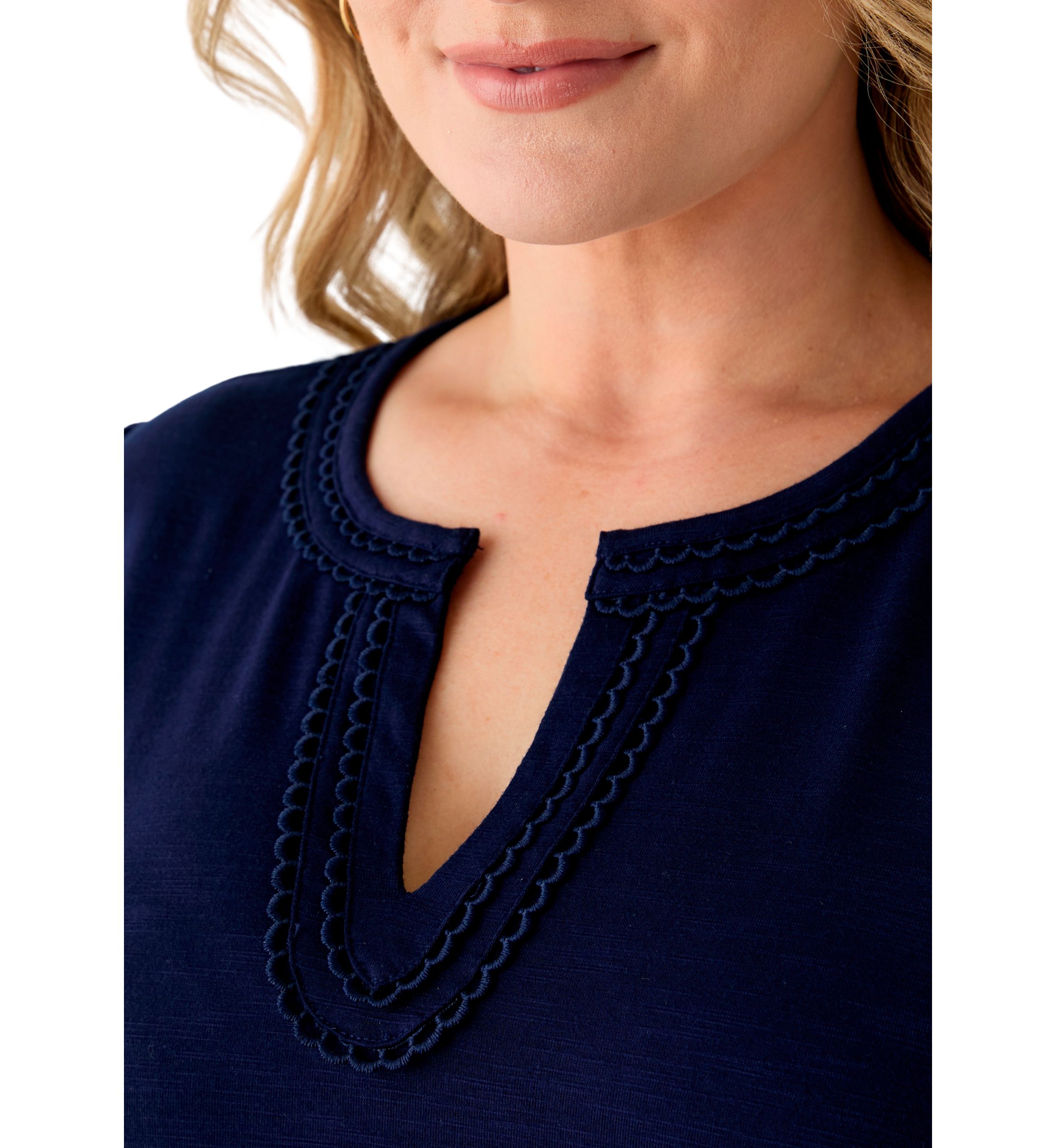 Plus Size Short Flutter Sleeve Split Neck Trim Top 
