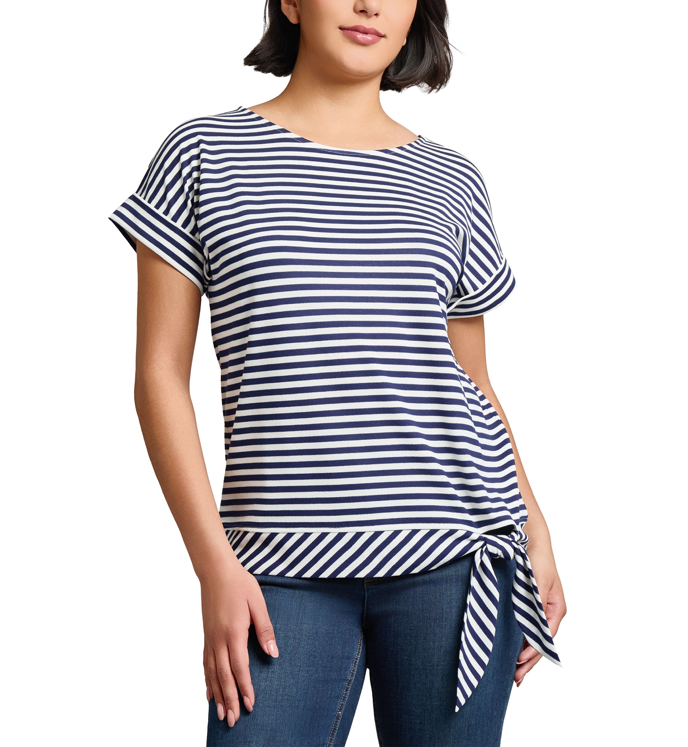 Womens Feeder Stripe Dolman Sleeve Tie Waist T-Shirt