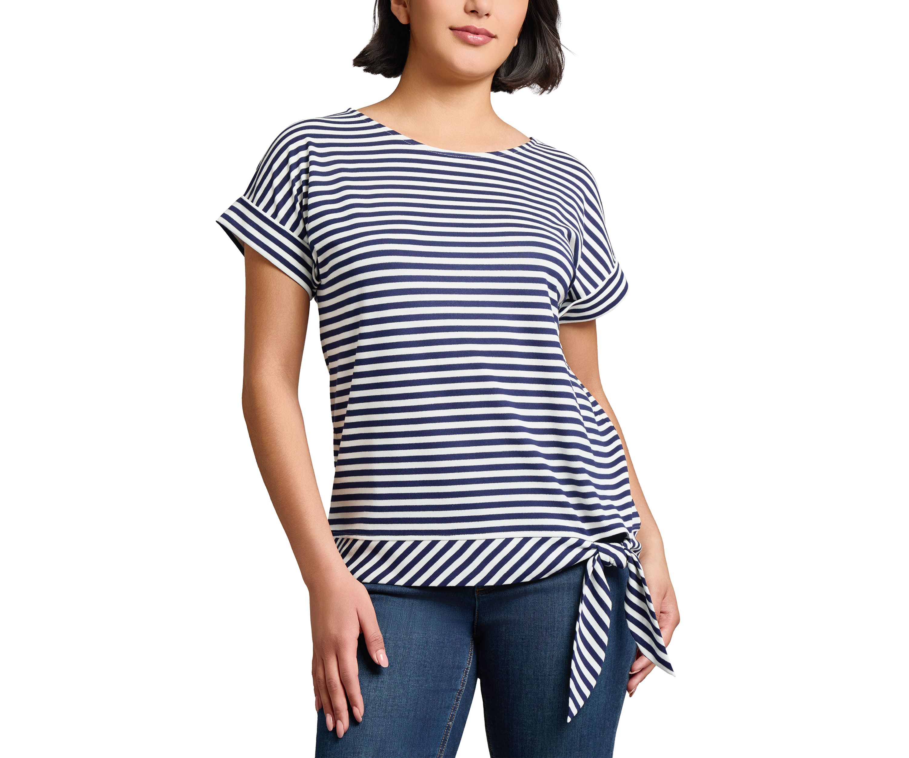 Womens Feeder Stripe Dolman Sleeve Tie Waist T-Shirt