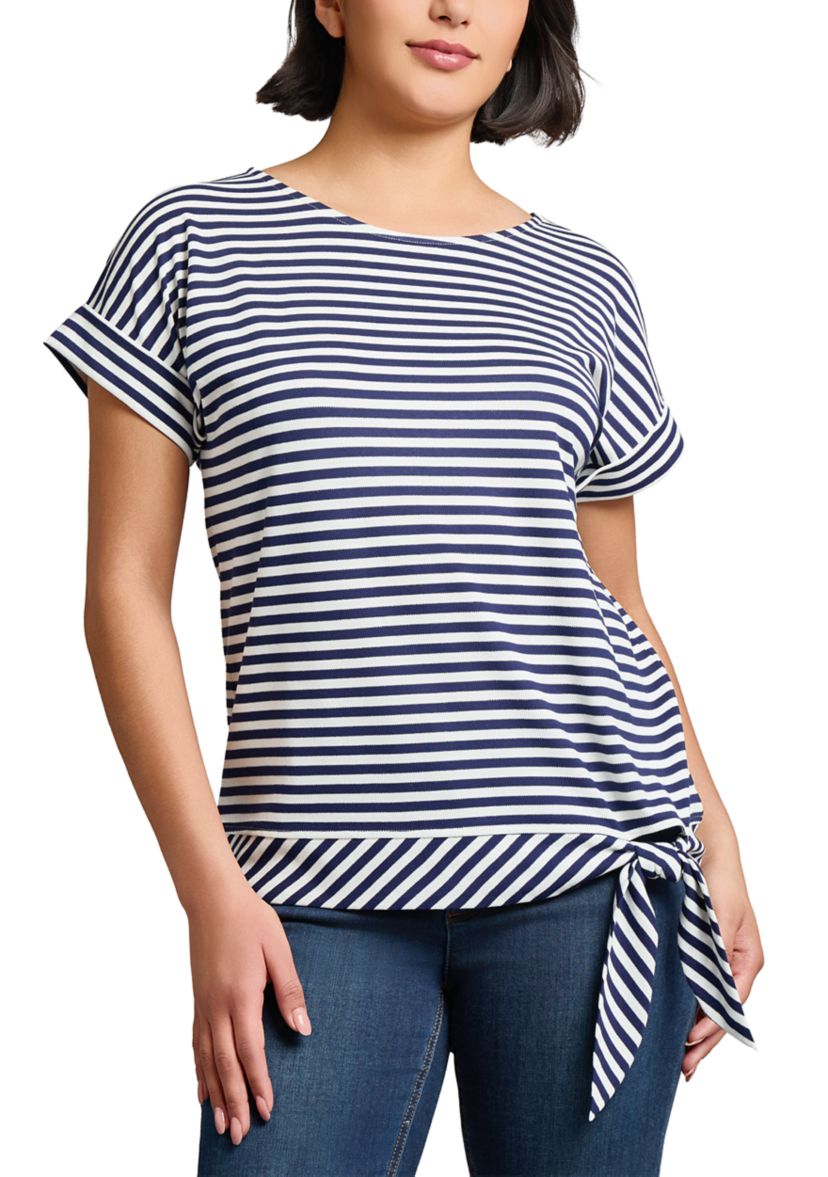 Womens Feeder Stripe Dolman Sleeve Tie Waist T-Shirt