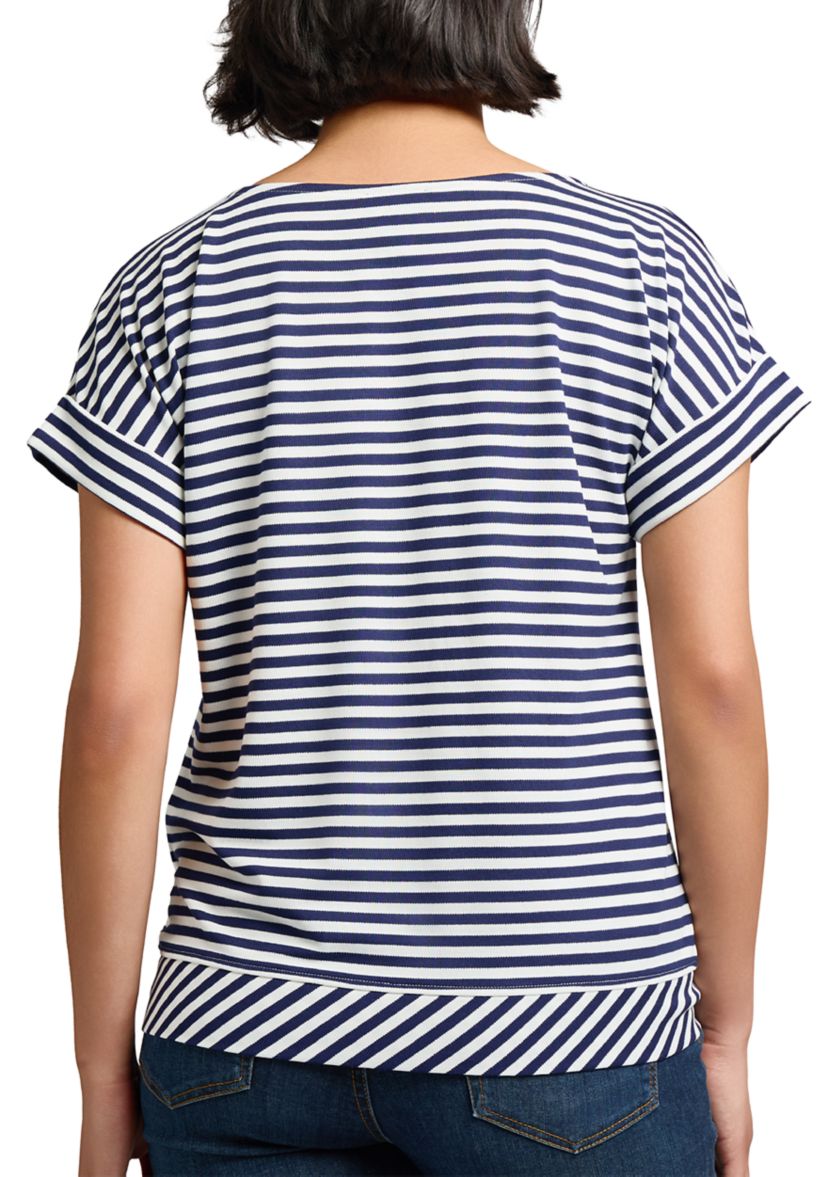 Womens Feeder Stripe Dolman Sleeve Tie Waist T-Shirt