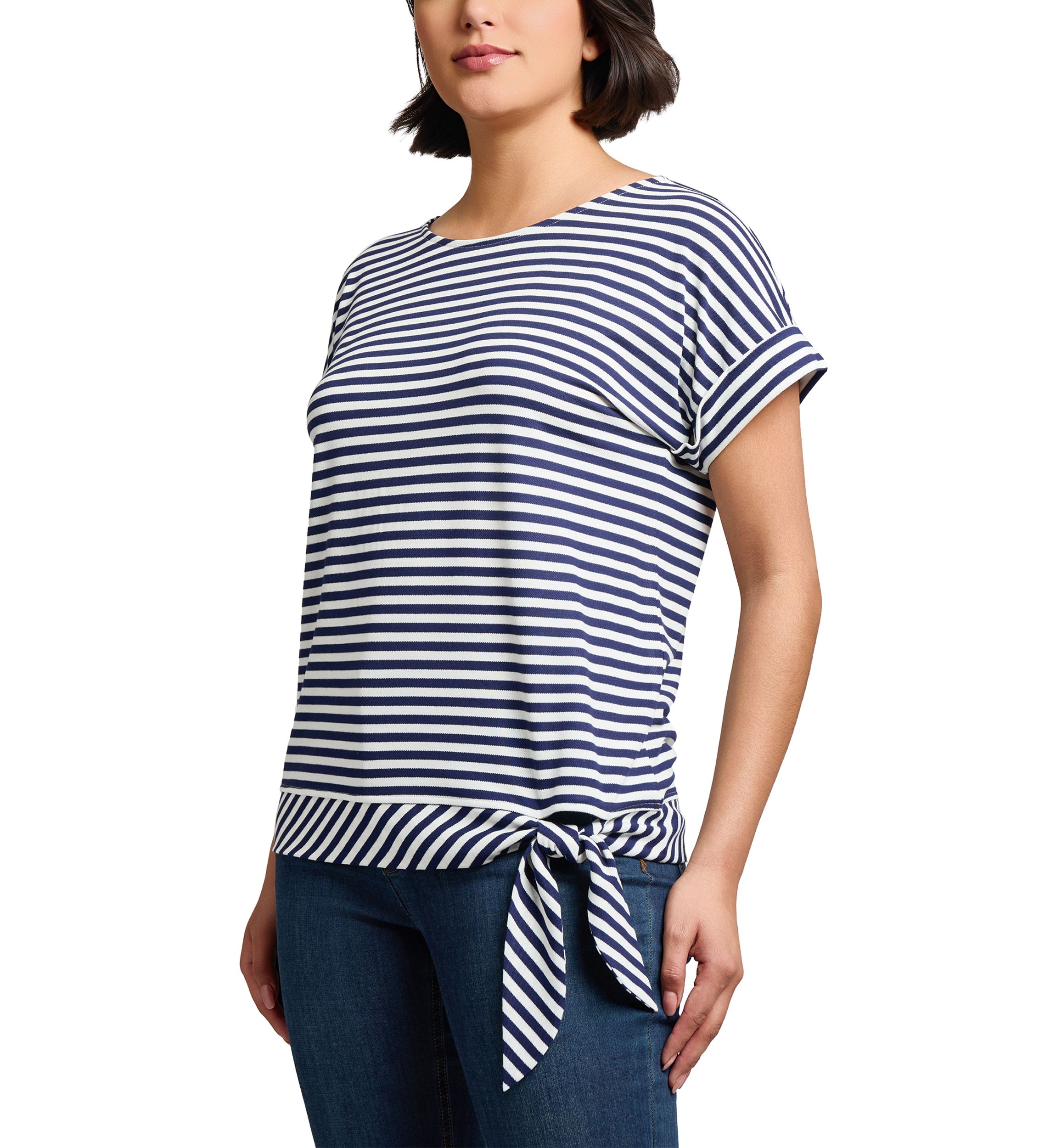 Womens Feeder Stripe Dolman Sleeve Tie Waist T-Shirt