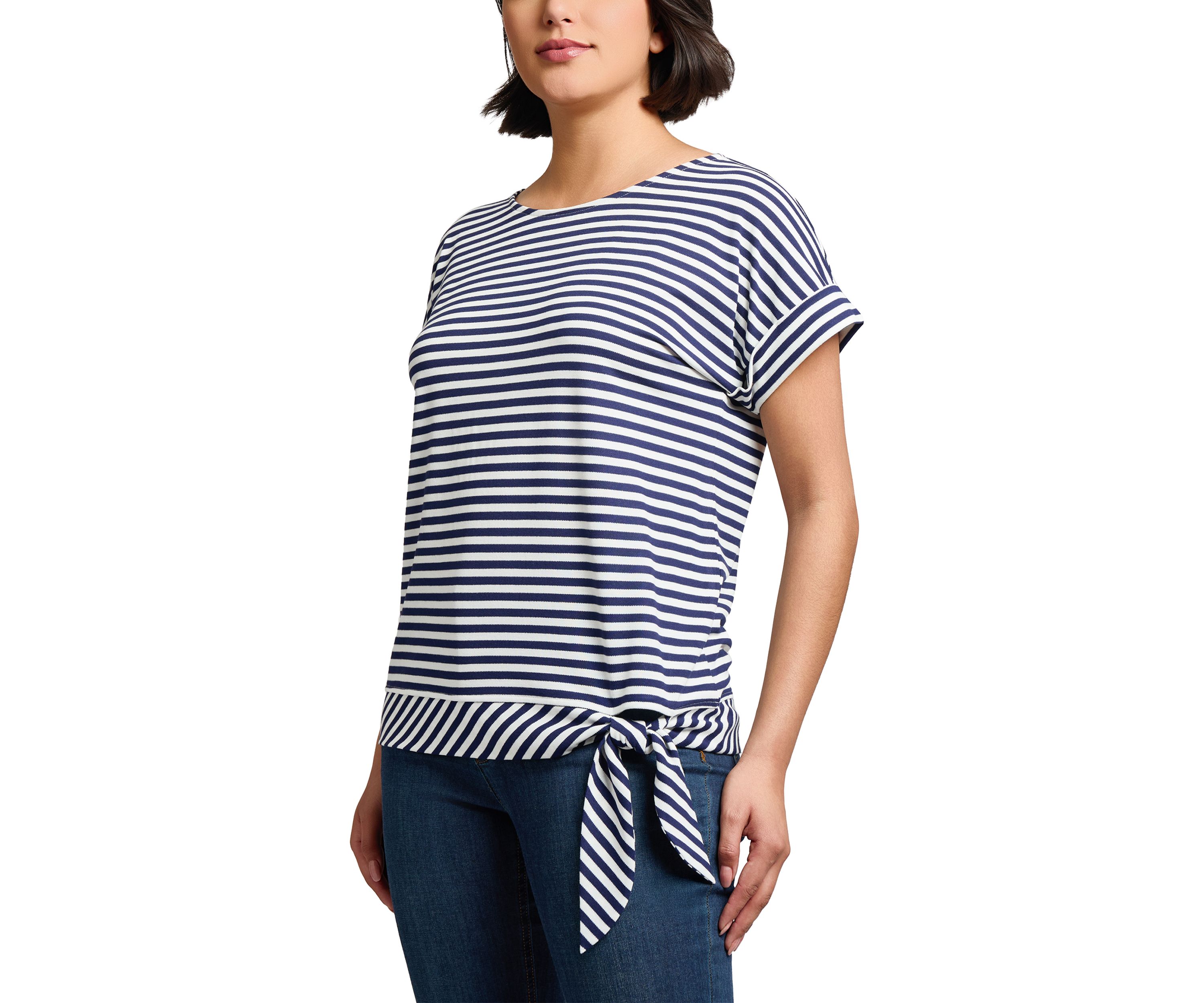 Womens Feeder Stripe Dolman Sleeve Tie Waist T-Shirt