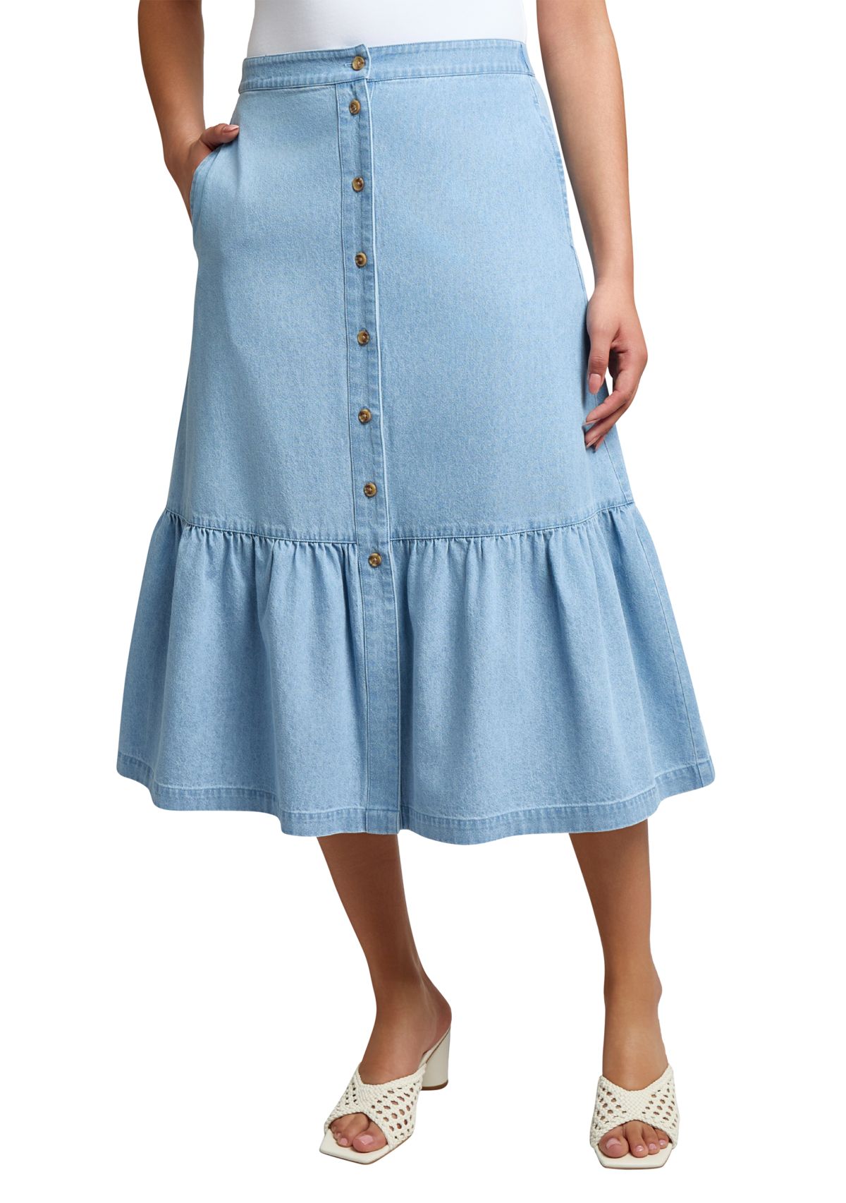 Womens Tiered Button Up Skirt