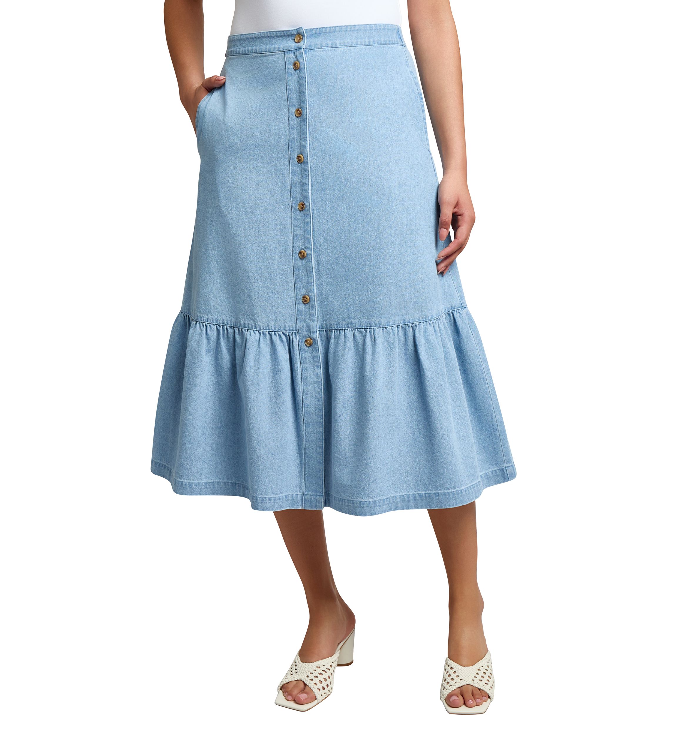 Womens Tiered Button Up Skirt