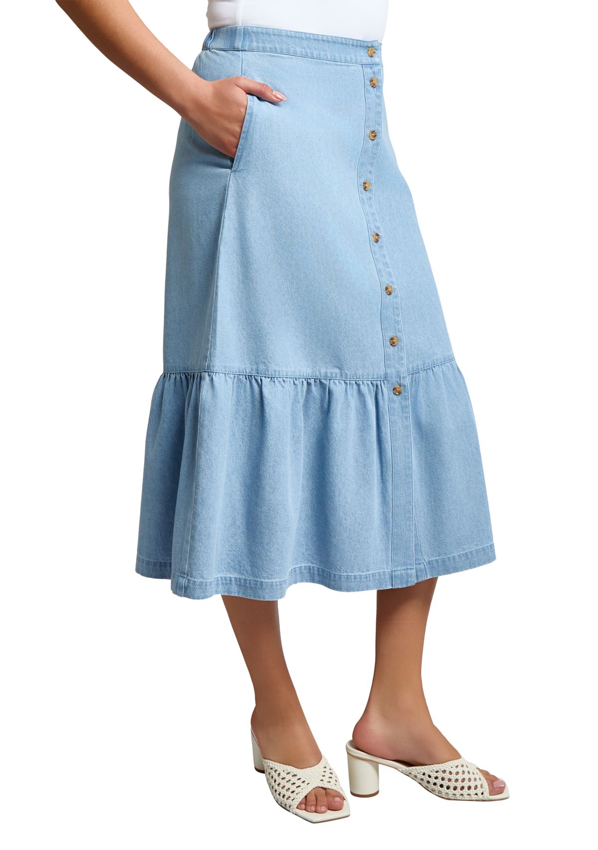 Womens Tiered Button Up Skirt