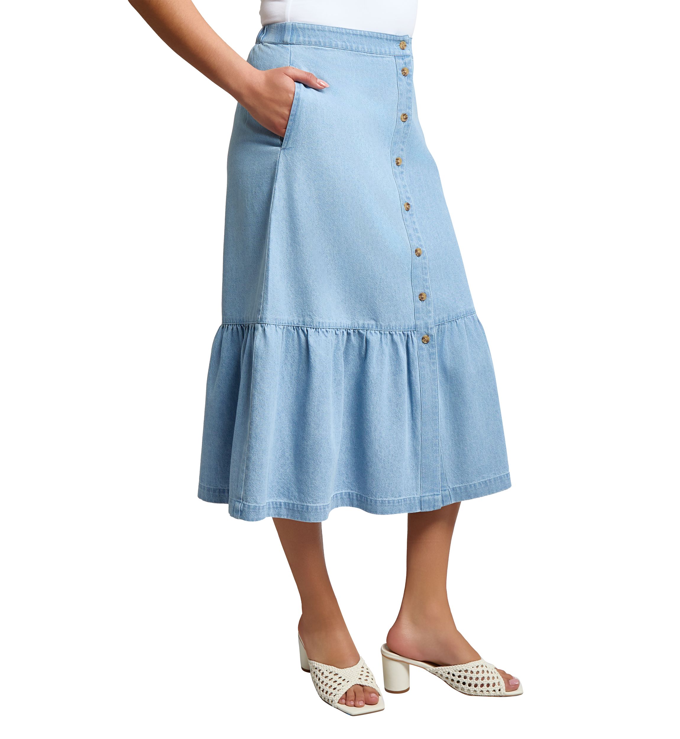 Womens Tiered Button Up Skirt