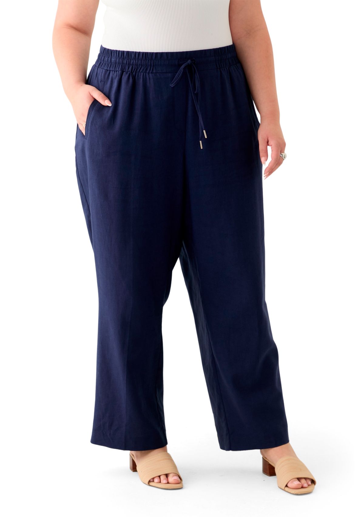 Plus Size Pull On D String Welt Pocket Pants 