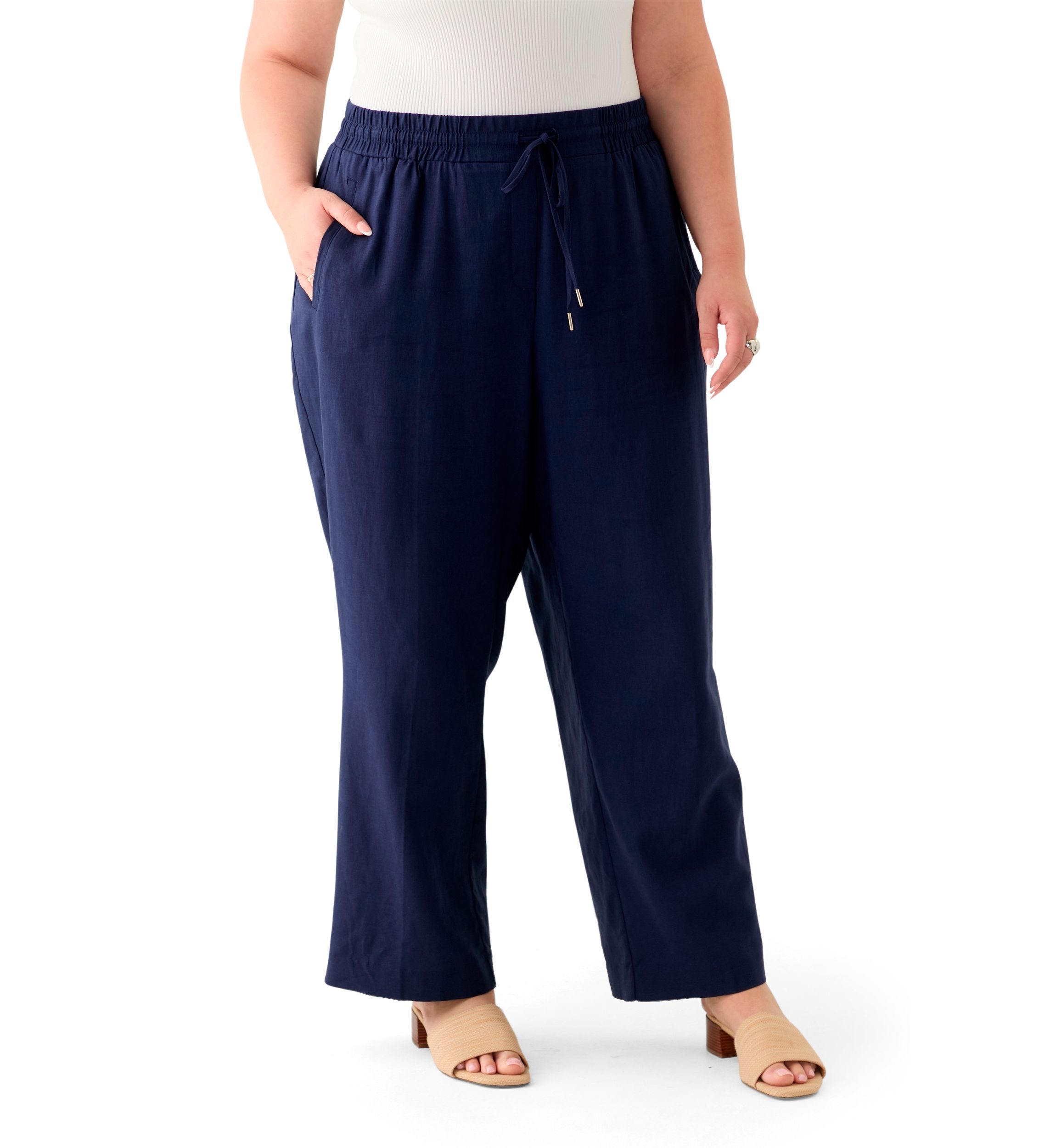 Plus Size Pull On D String Welt Pocket Pants 