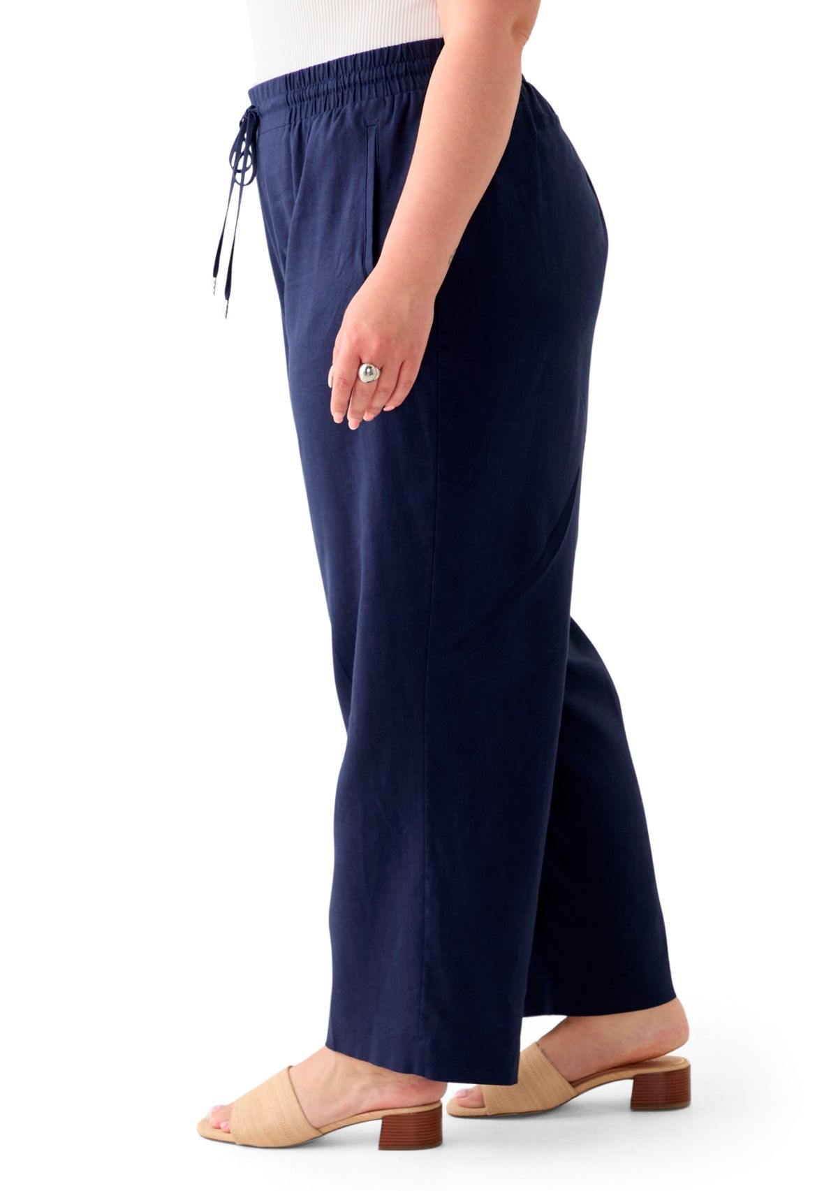 Plus Size Pull On D String Welt Pocket Pants 