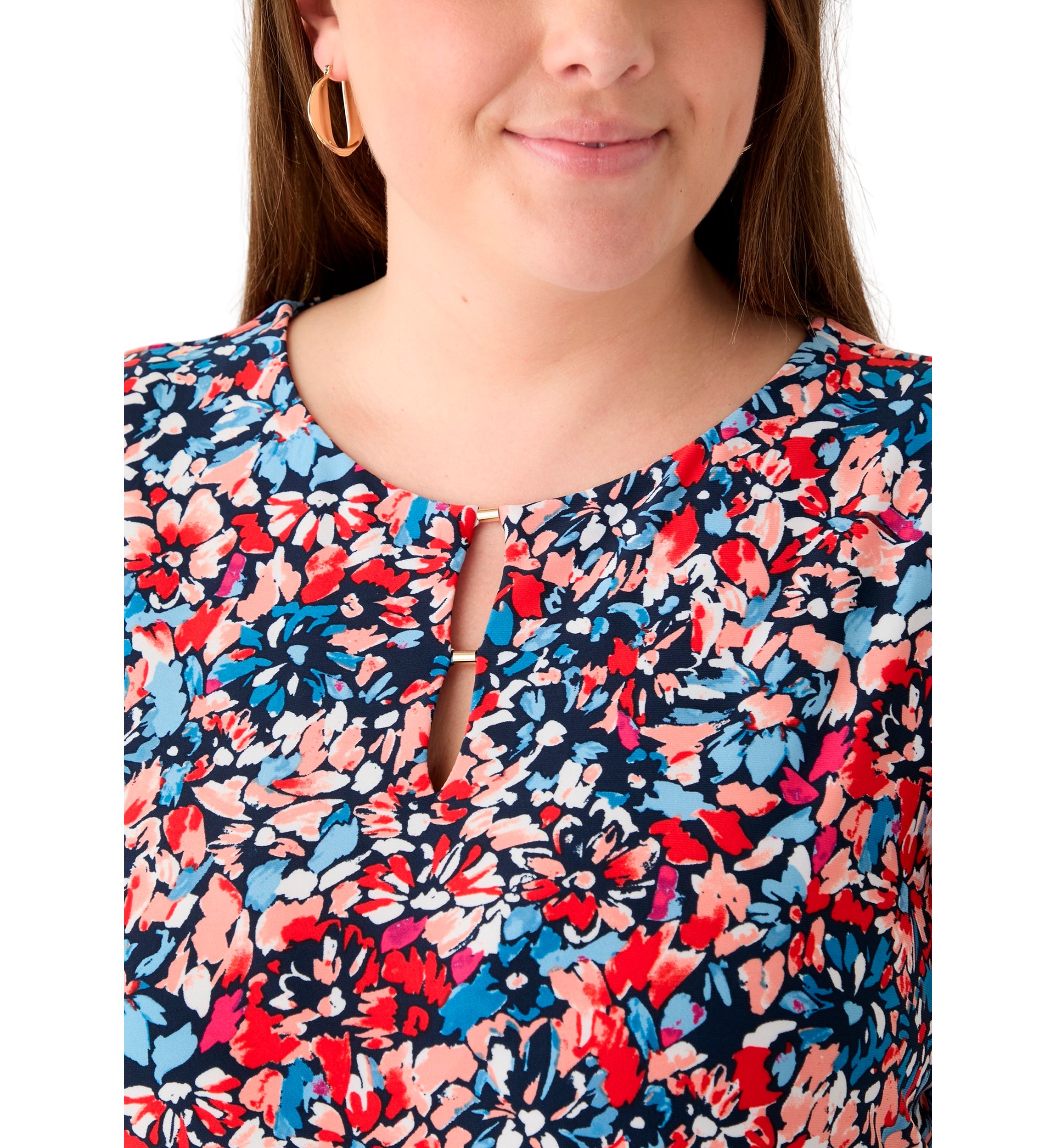 Plus Size Printed Flutter Sleeve Double Trim Top 