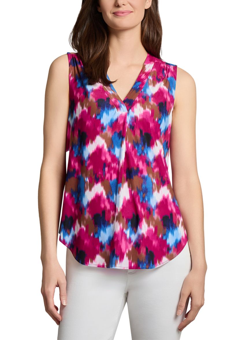 Petite Printed Sleeveless Pleated Front Top