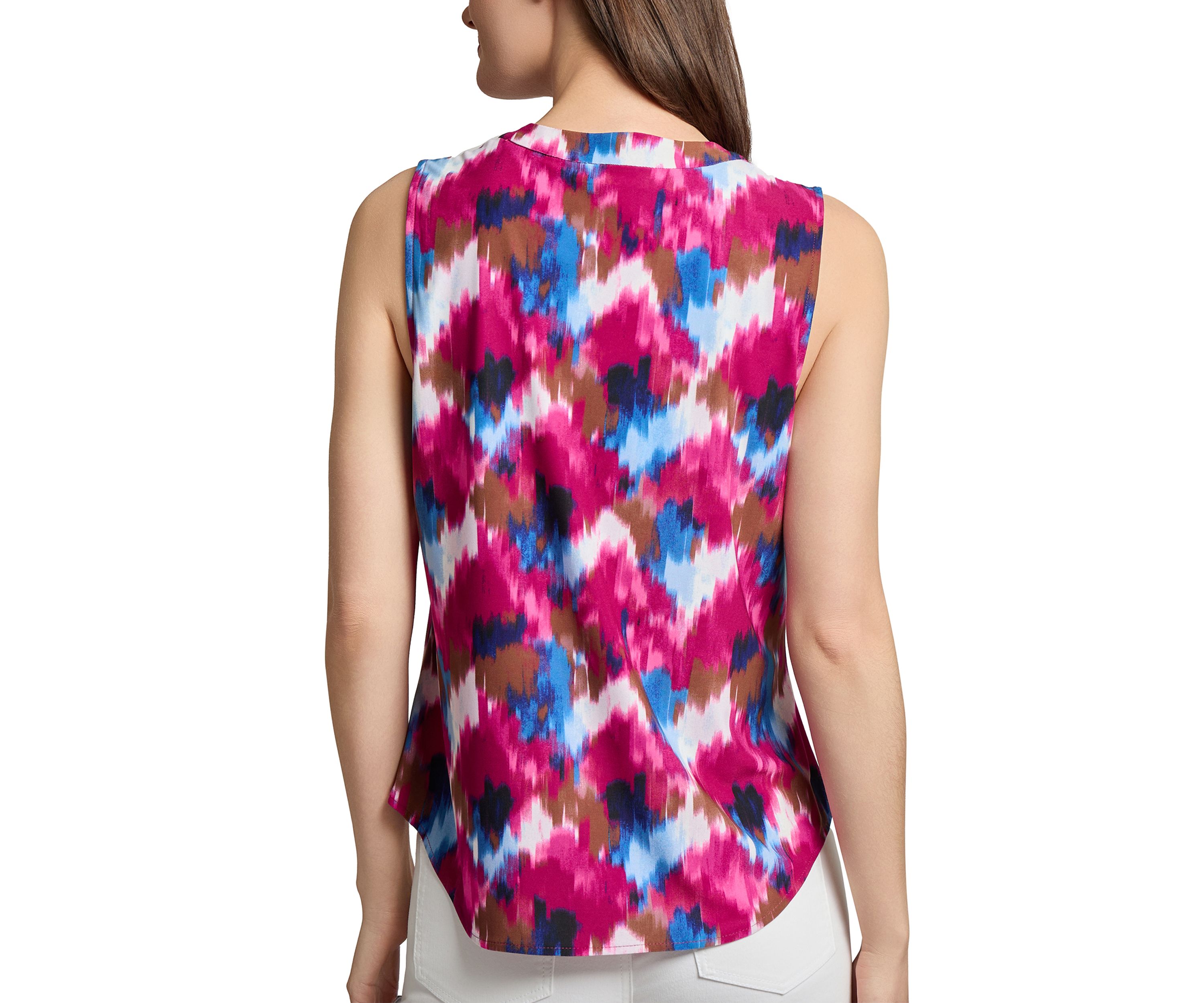 Petite Printed Sleeveless Pleated Front Top