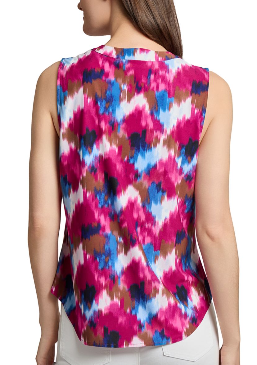 Petite Printed Sleeveless Pleated Front Top