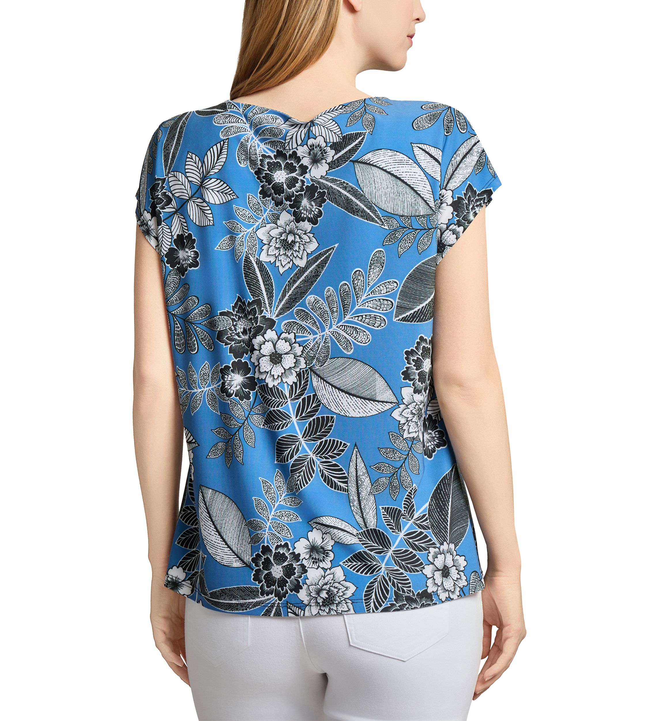 Petite Printed Extended Shoulder Double Trim Top