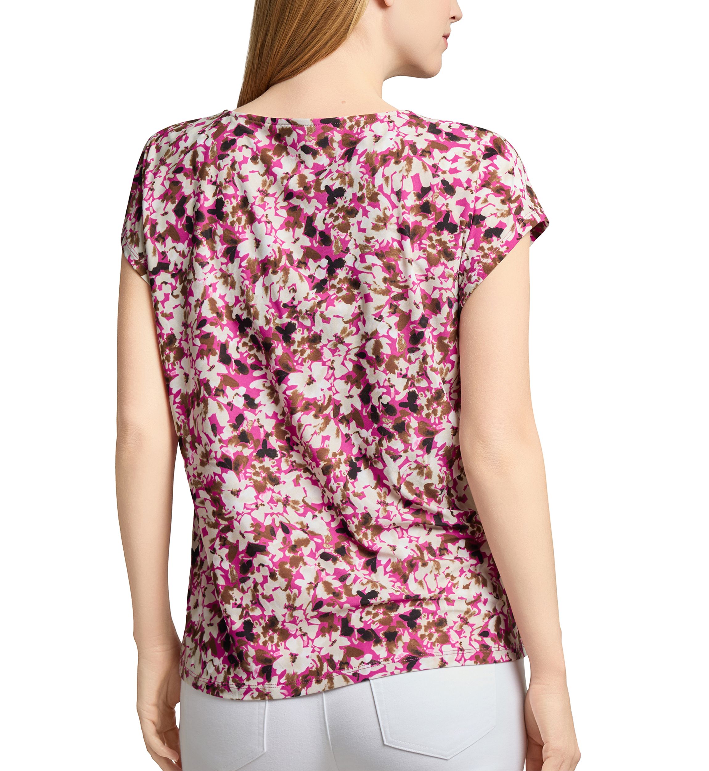 Petite Printed Extended Shoulder Double Trim Top