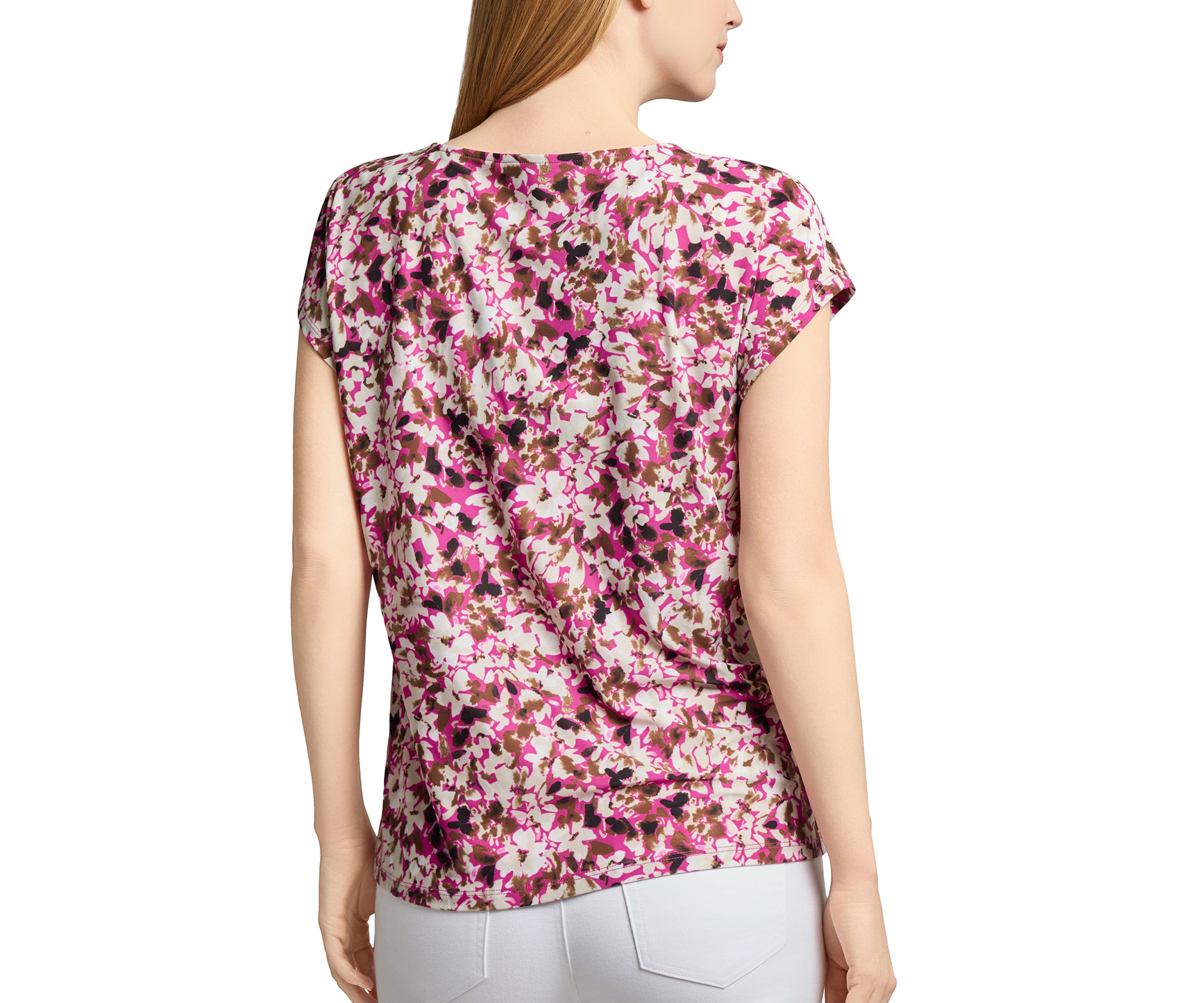 Petite Printed Extended Shoulder Double Trim Top