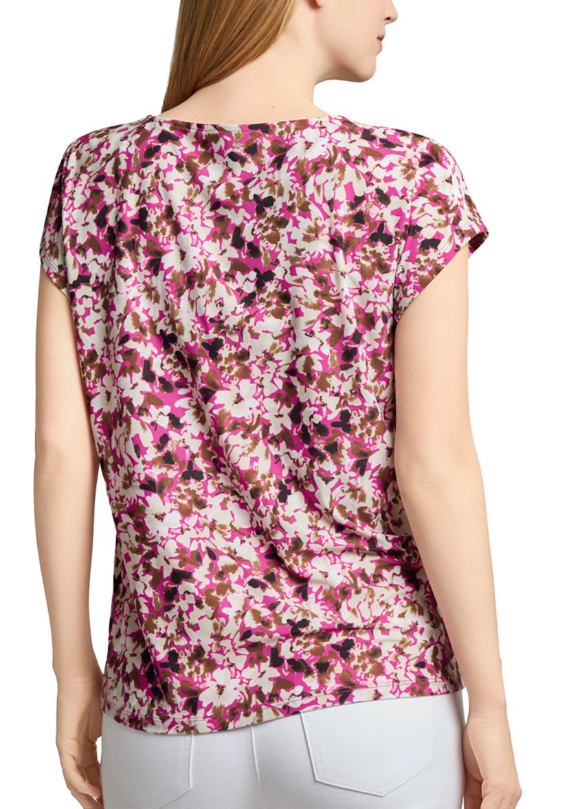 Petite Printed Extended Shoulder Double Trim Top