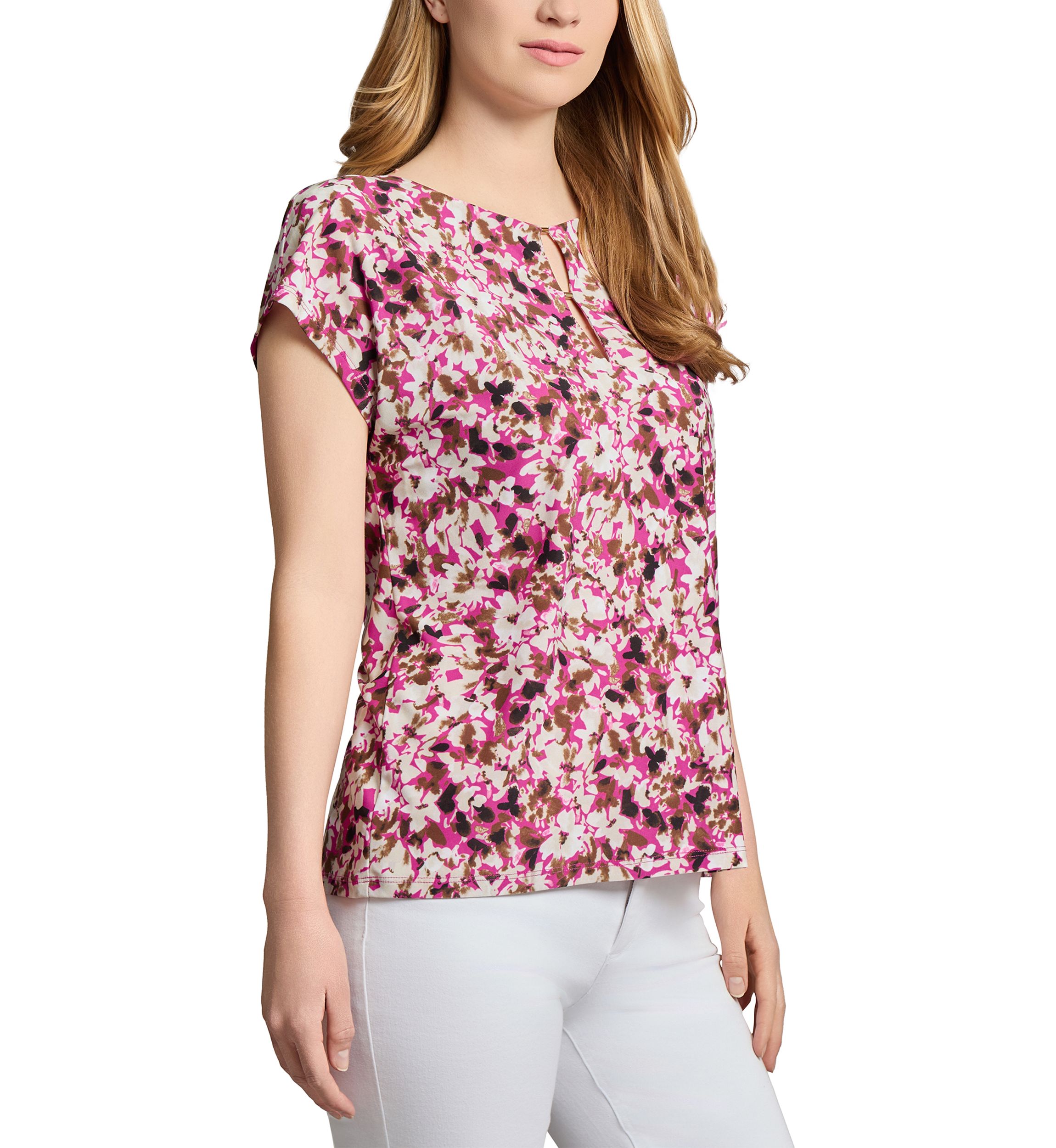 Petite Printed Extended Shoulder Double Trim Top