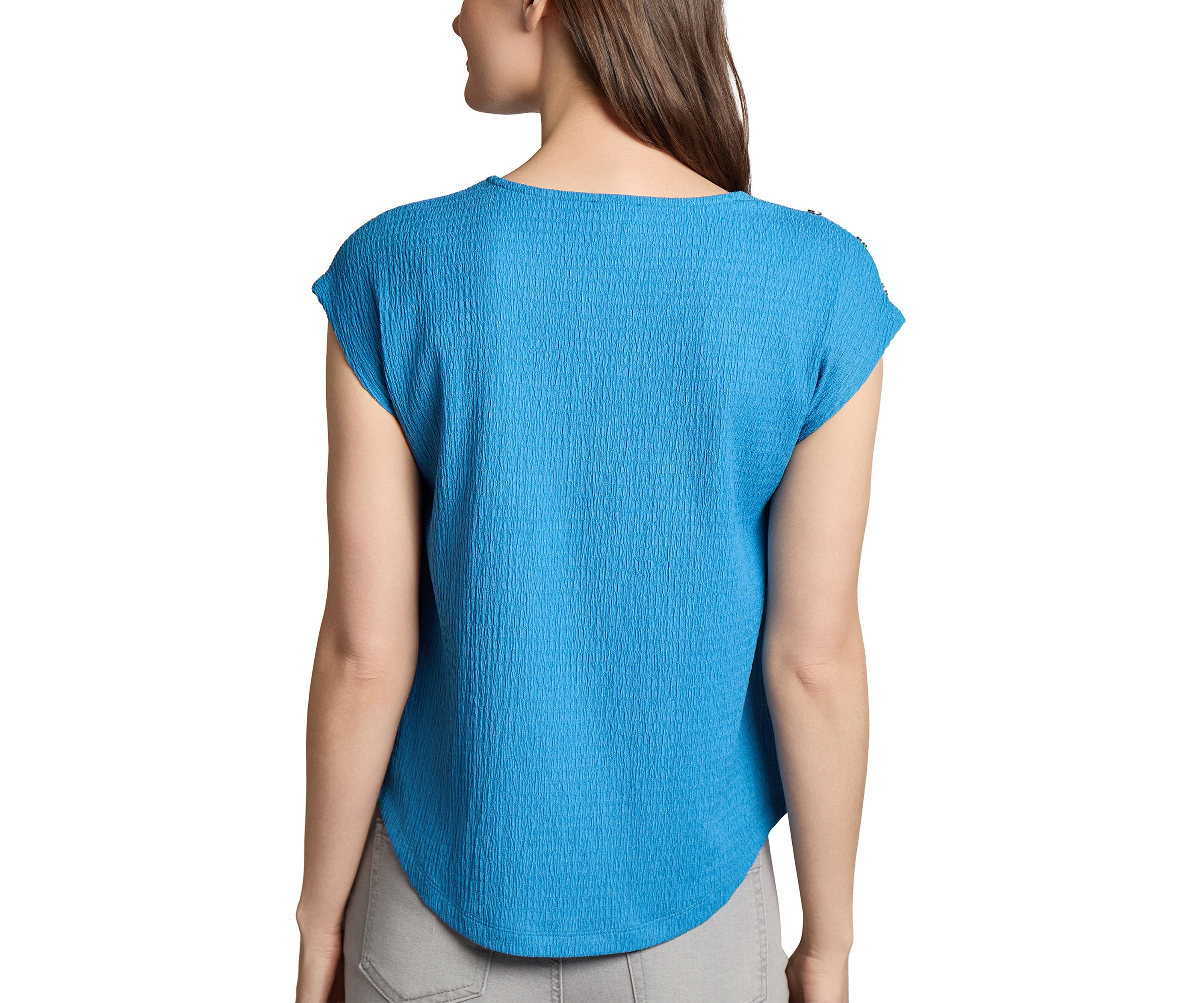 Womens Cap Sleeve Crinkle Knit Top