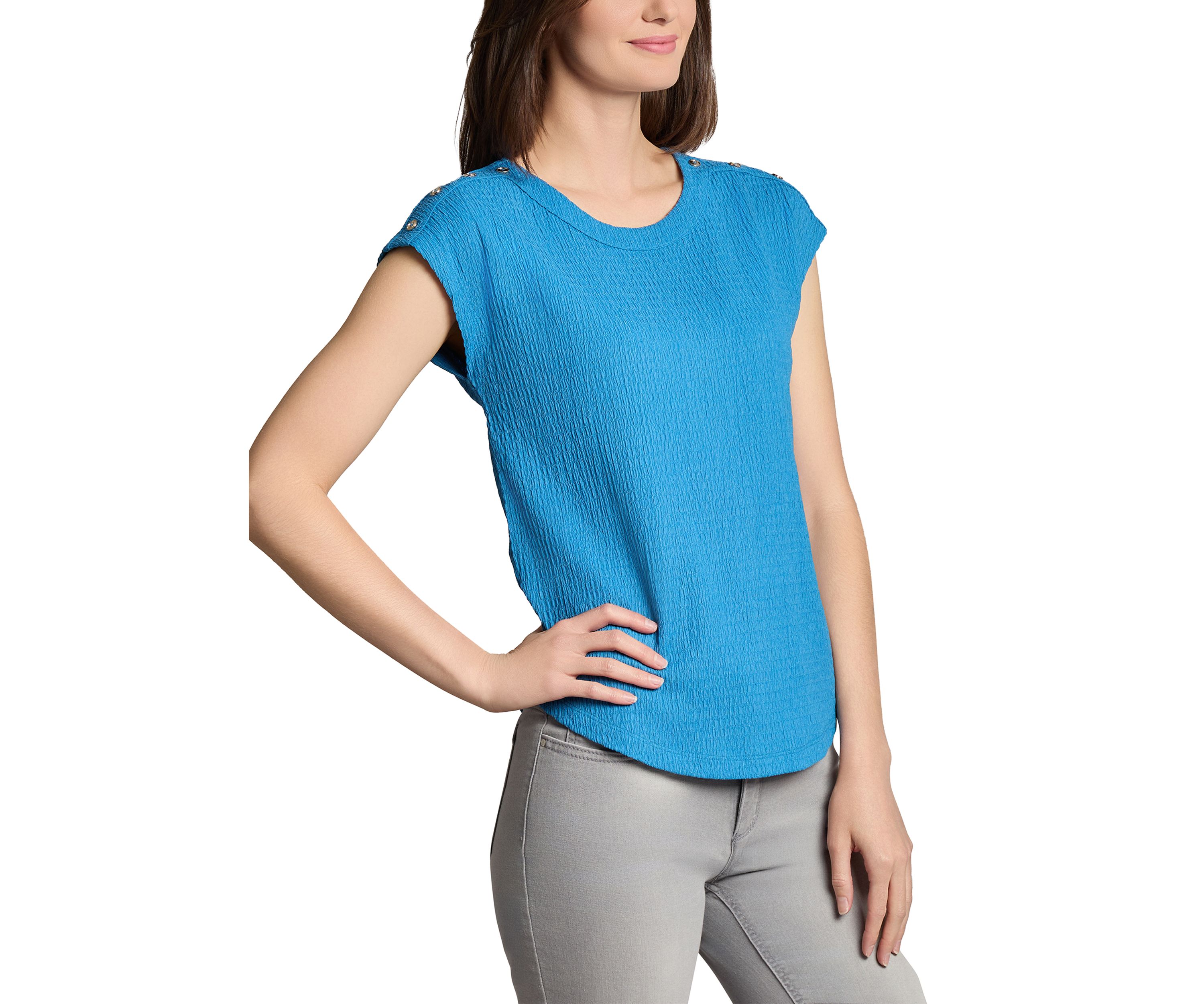 Womens Cap Sleeve Crinkle Knit Top
