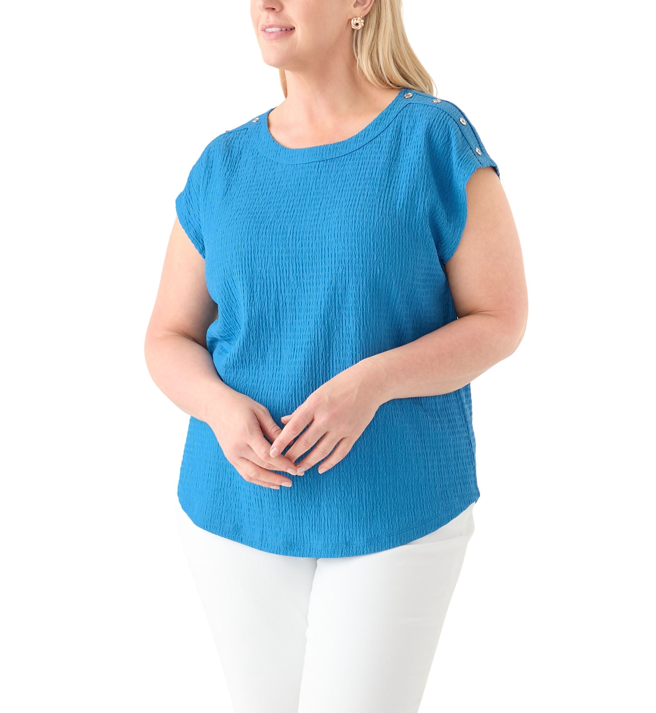 Plus Size Short Sleeve Crinkle Knit T-Shirt