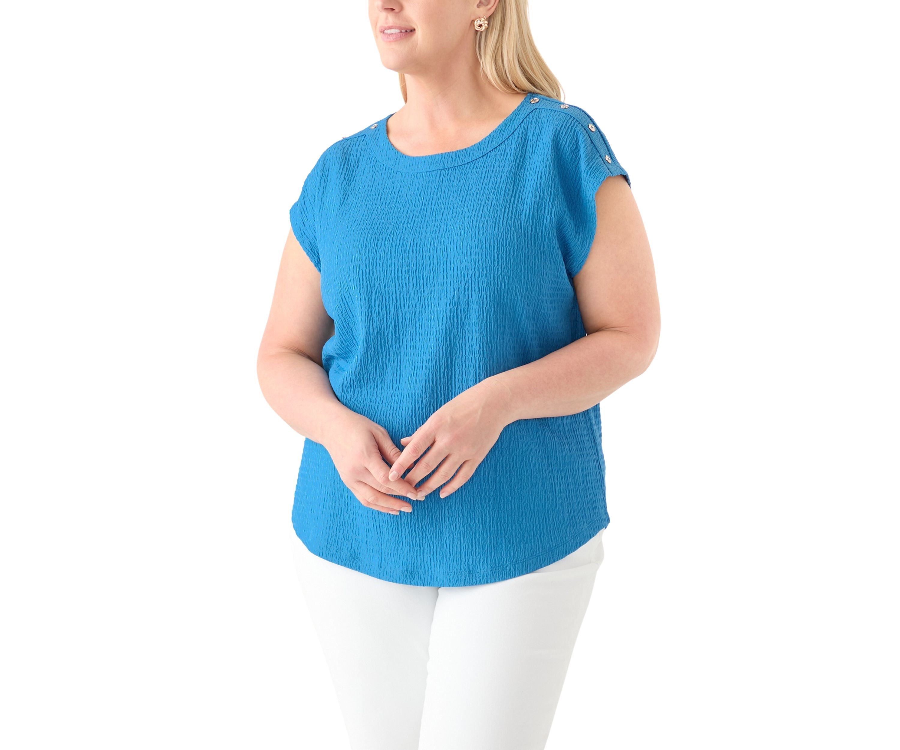 Plus Size Short Sleeve Crinkle Knit T-Shirt