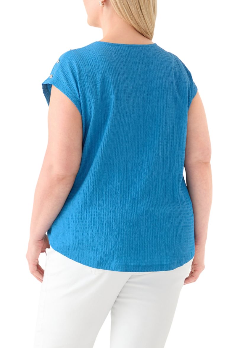 Plus Size Short Sleeve Crinkle Knit T-Shirt