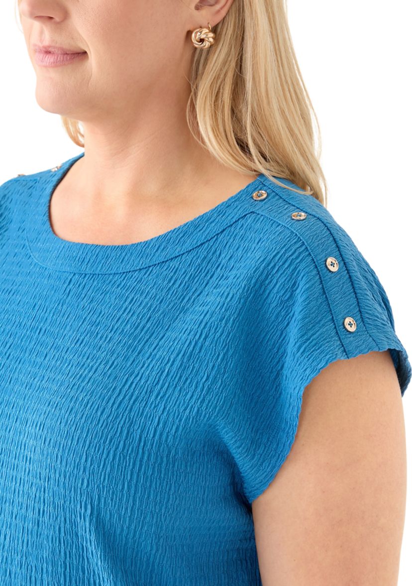 Plus Size Short Sleeve Crinkle Knit T-Shirt