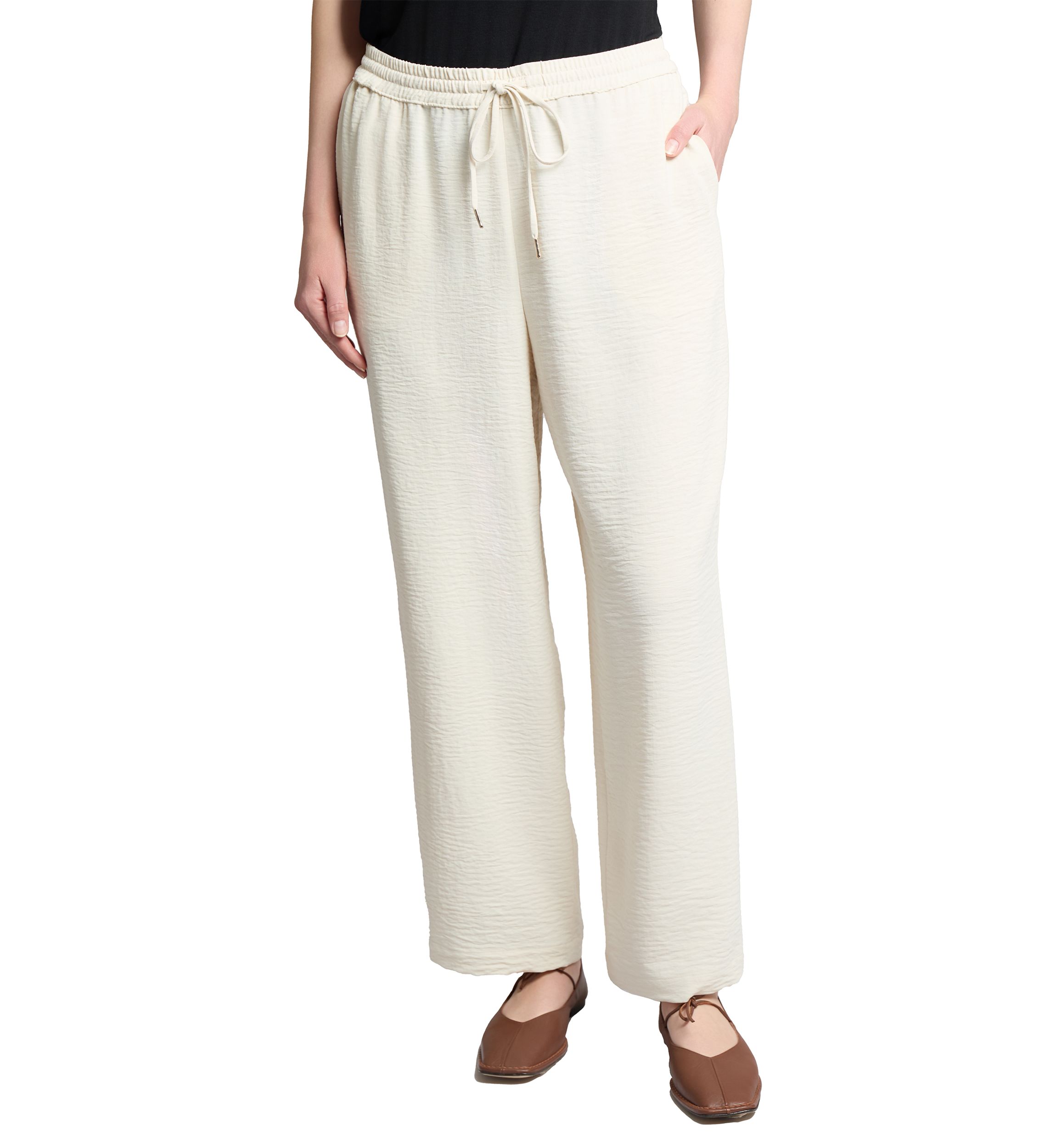 Womens Pull On Drawstring Wide Leg Pants