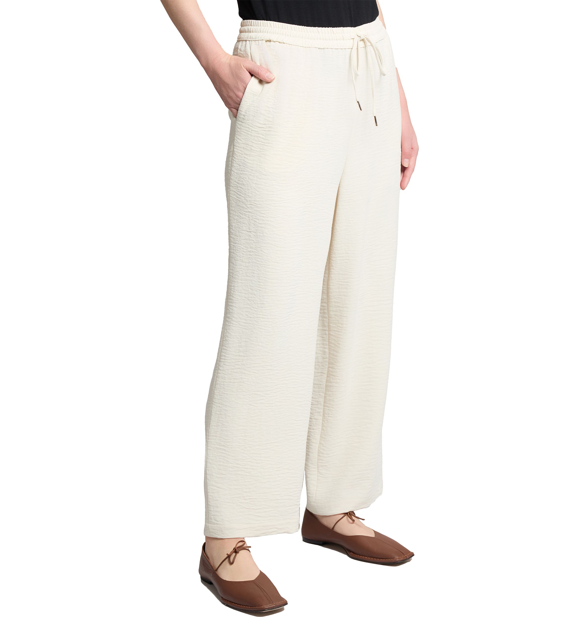 Womens Pull On Drawstring Wide Leg Pants