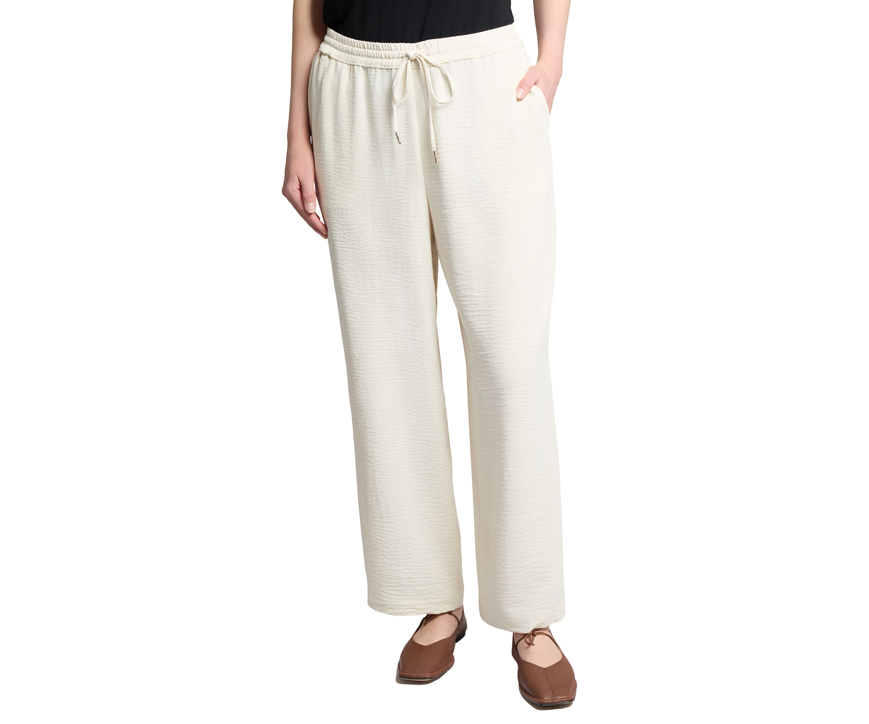Petite Pull On Drawstring Wide Leg Pants