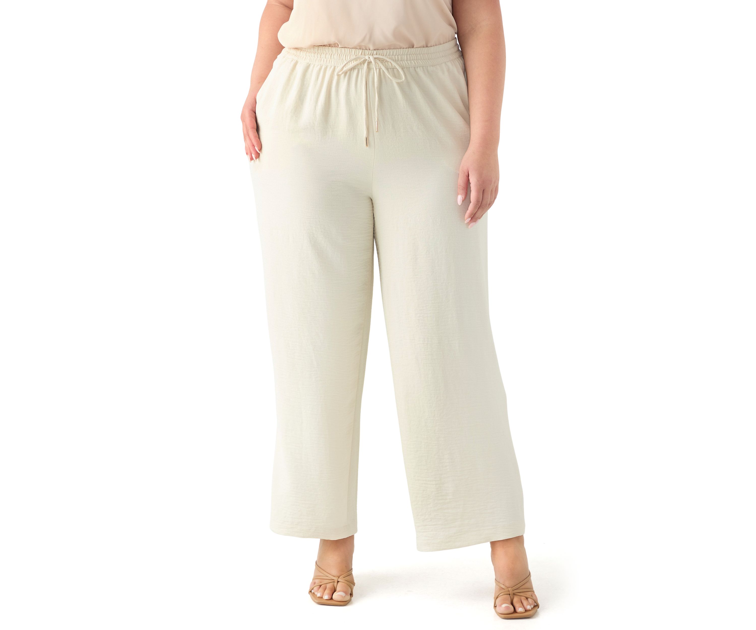Plus Size Pull On Drawstring Wide Leg Pants