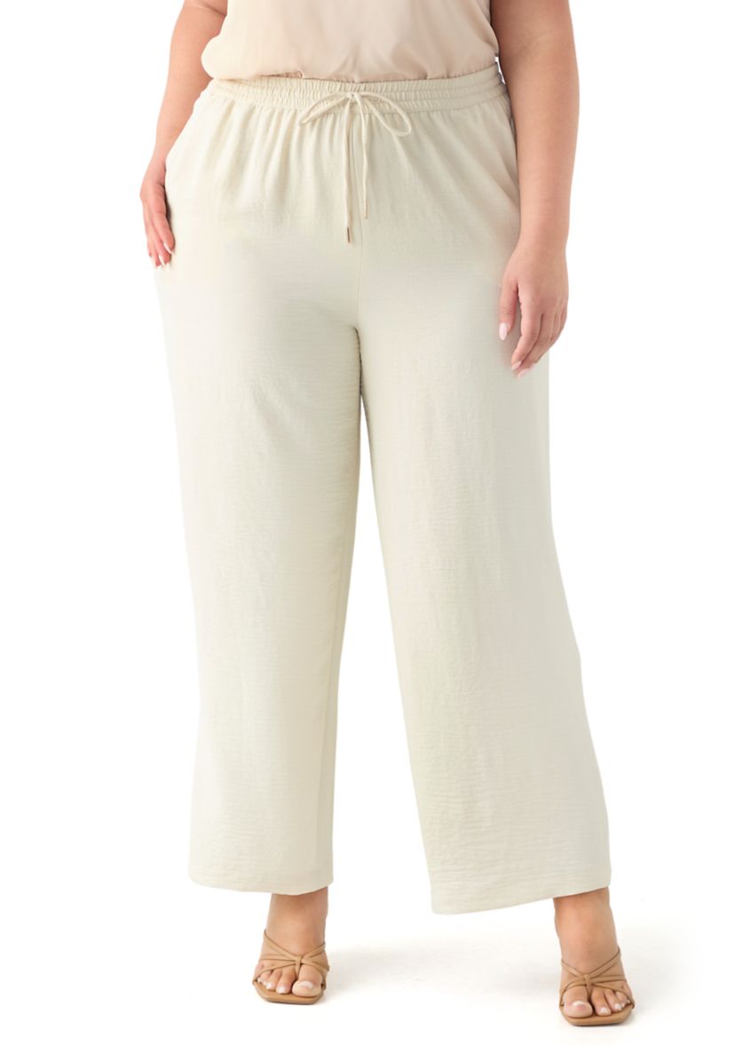 Plus Size Pull On Drawstring Wide Leg Pants