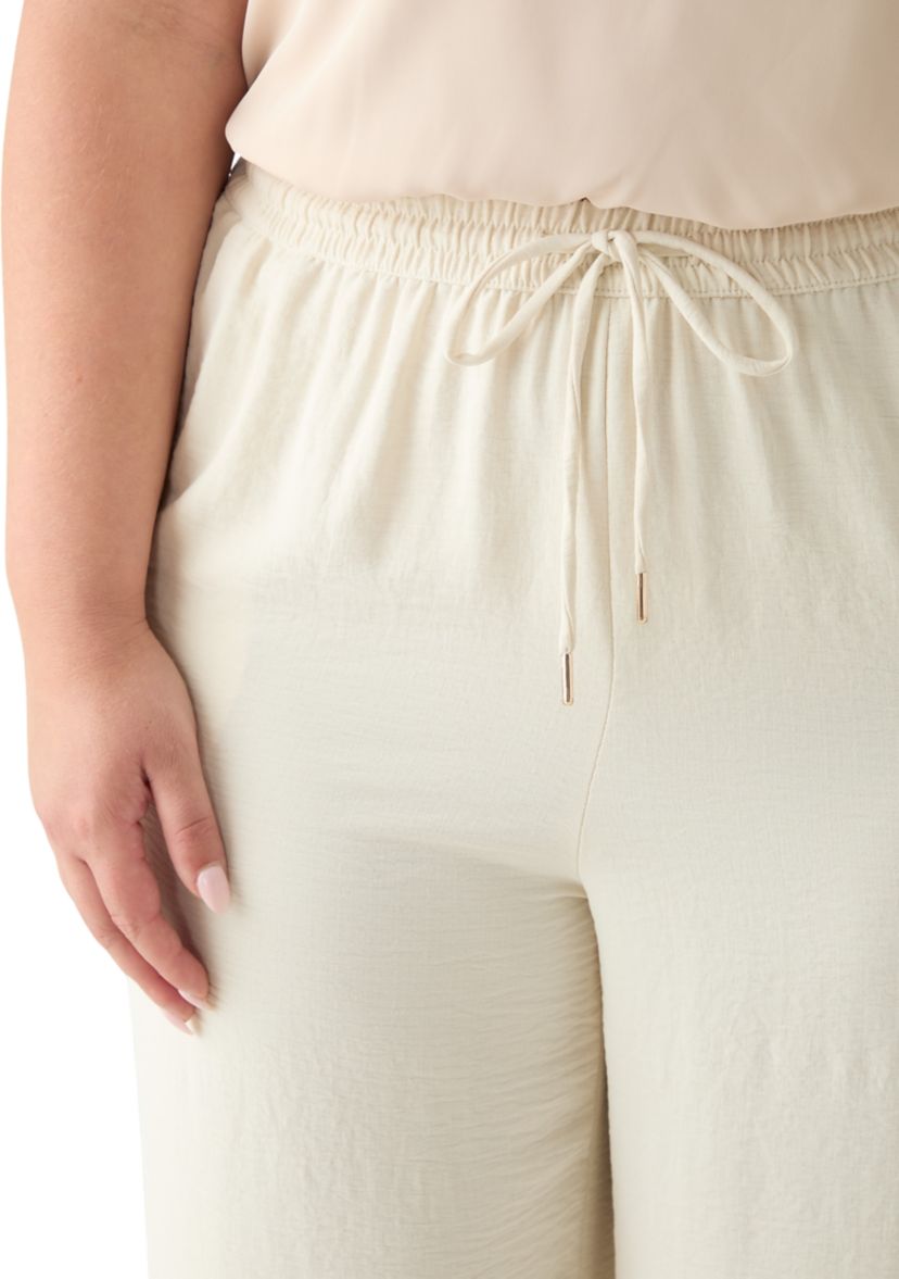 Plus Size Pull On Drawstring Wide Leg Pants