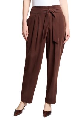 JONES NEW YORK Women's Fly Front Belted Paperbag Waist Straight Leg Pants, 2
