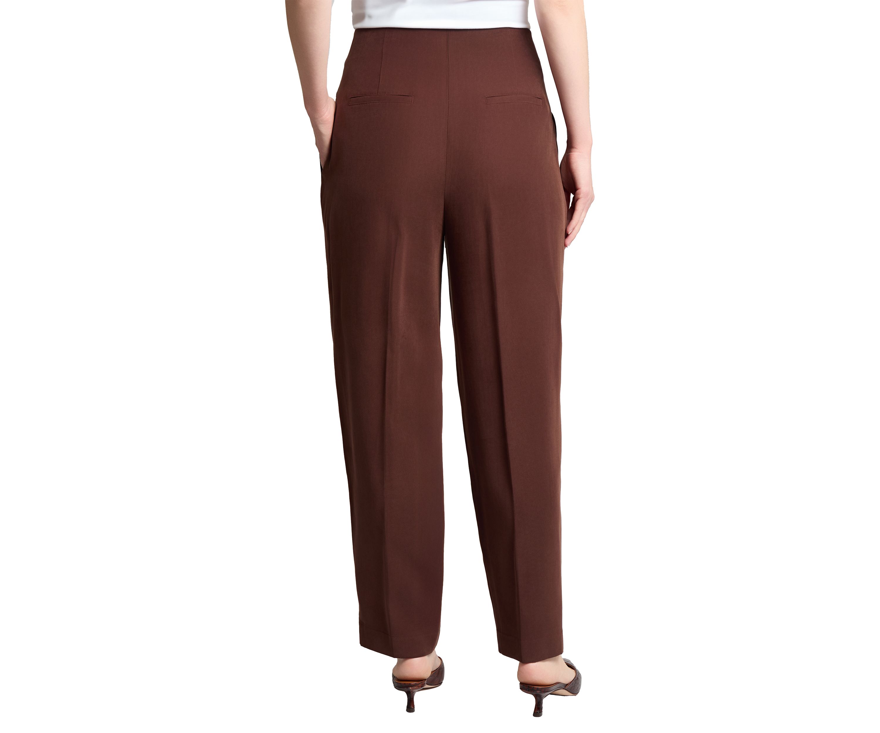 Womens Fly Front Belted Paperbag Waist Straight Leg Pants