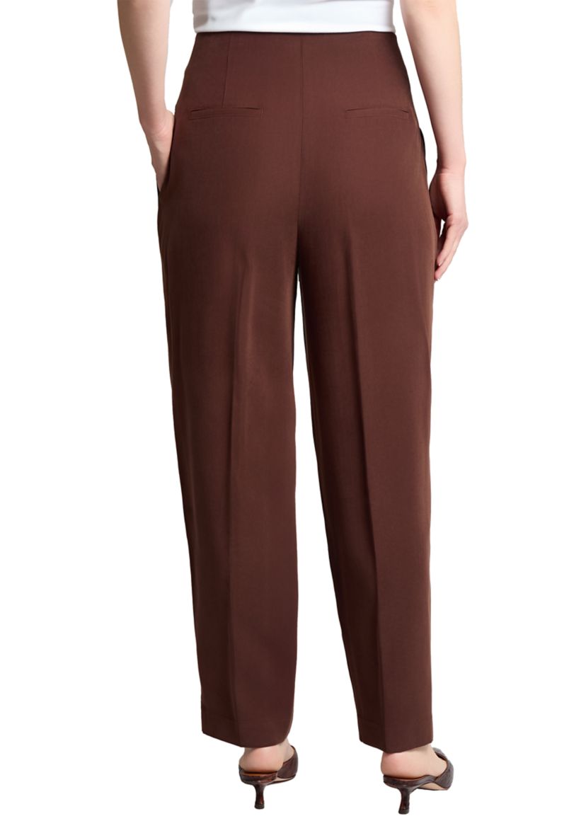 Womens Fly Front Belted Paperbag Waist Straight Leg Pants