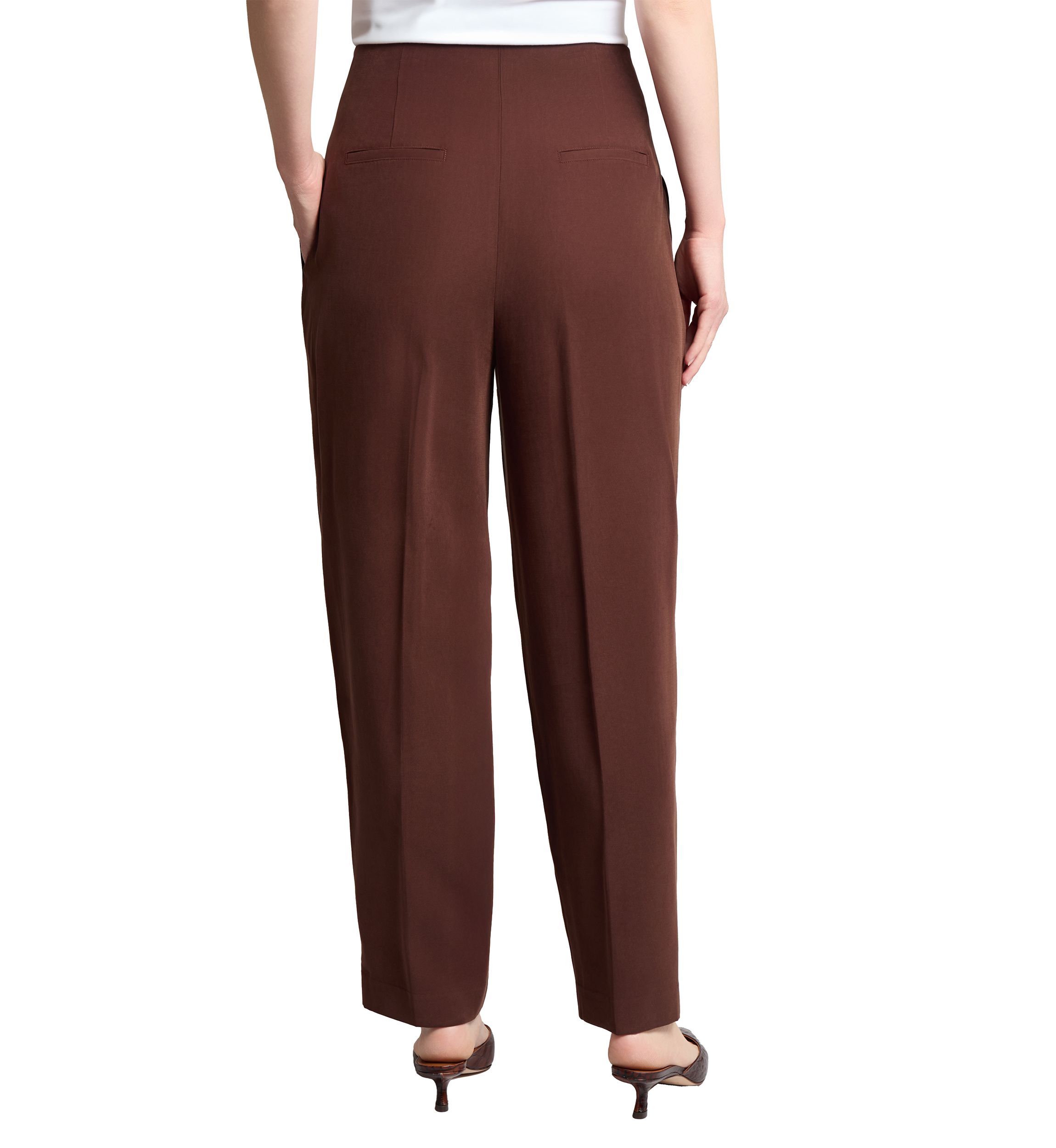 Petite Fly Front Belted Paperbag Waist Straight Leg Pants