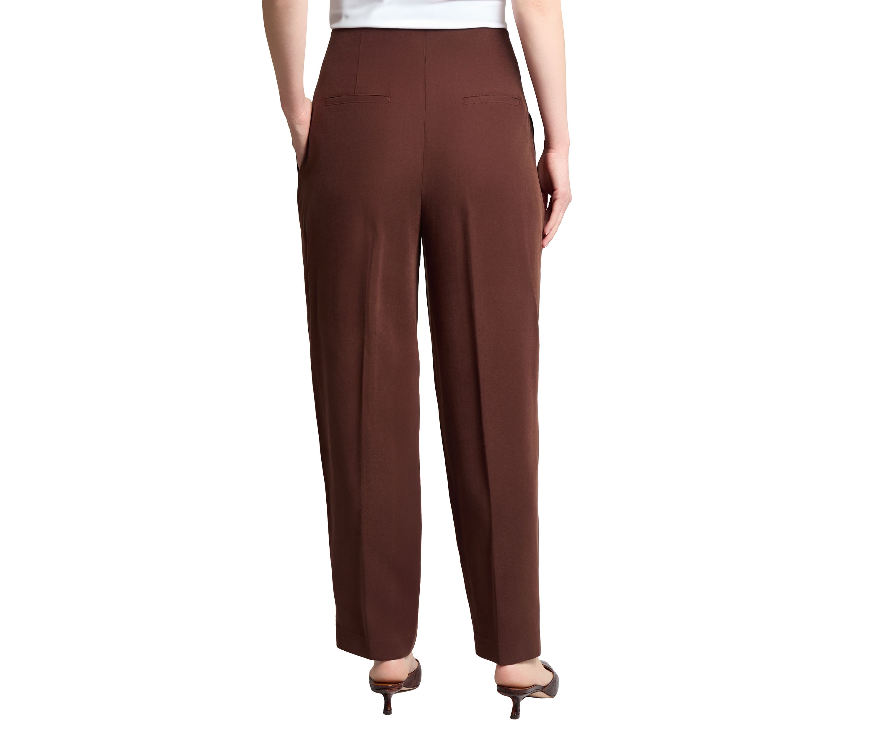 Petite Fly Front Belted Paperbag Waist Straight Leg Pants