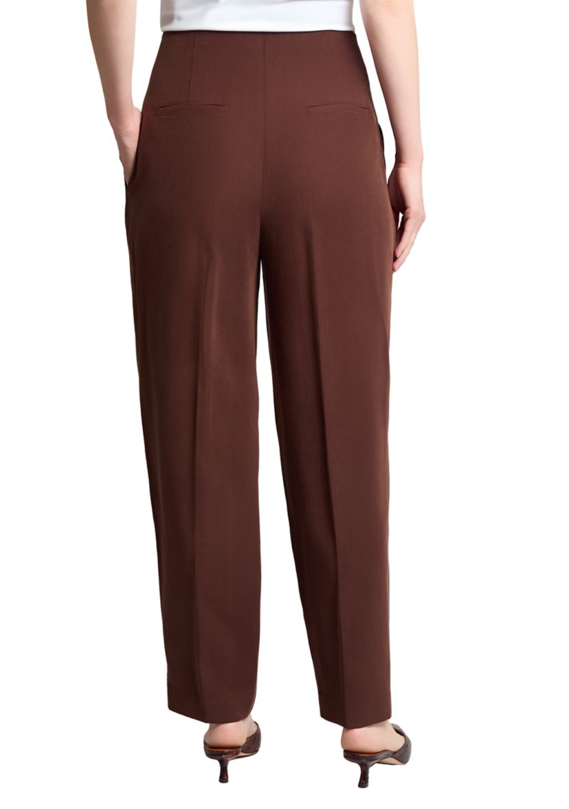 Petite Fly Front Belted Paperbag Waist Straight Leg Pants