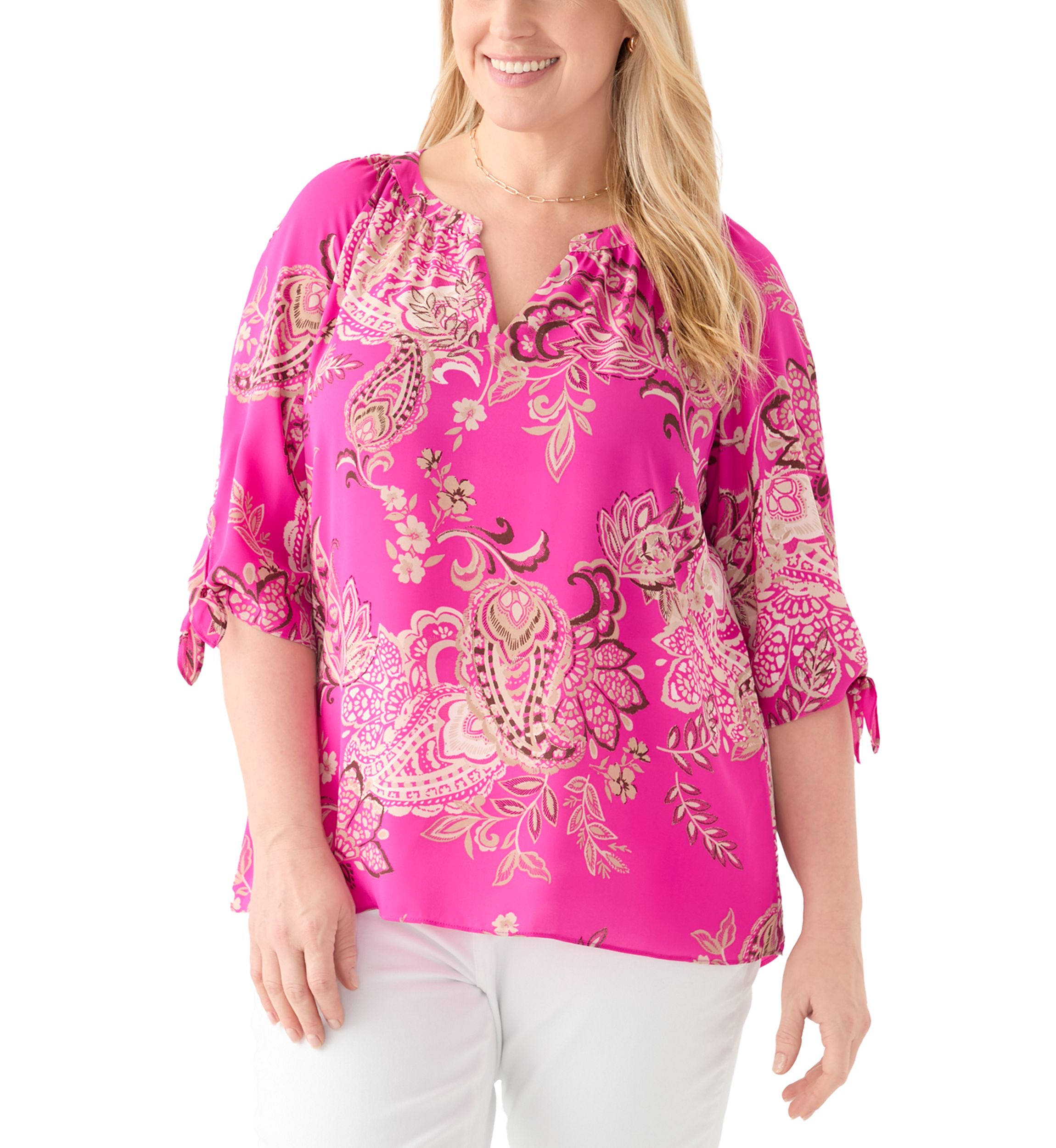 Plus Size Elbow Sleeve Raglan Blouse 