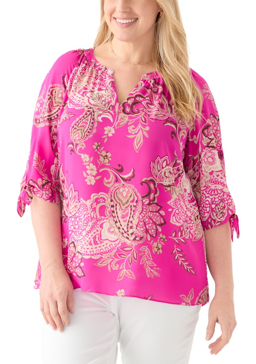 Plus Size Elbow Sleeve Raglan Blouse 