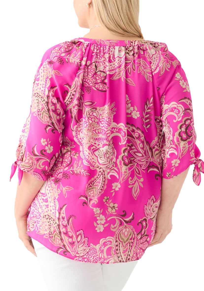 Plus Size Elbow Sleeve Raglan Blouse 